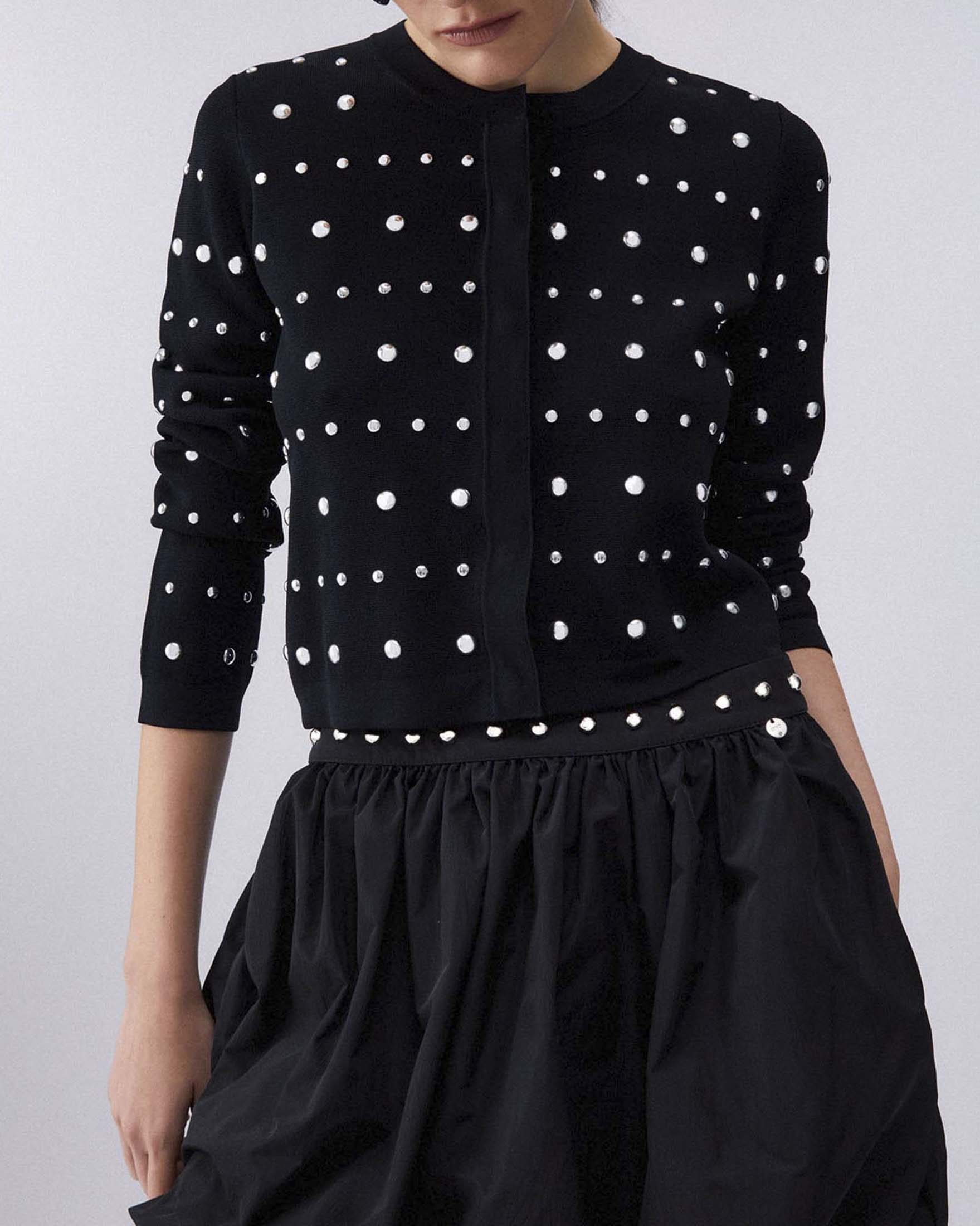 Cardigan Liu Jo nero in misto viscosa con borchie e strass applicati