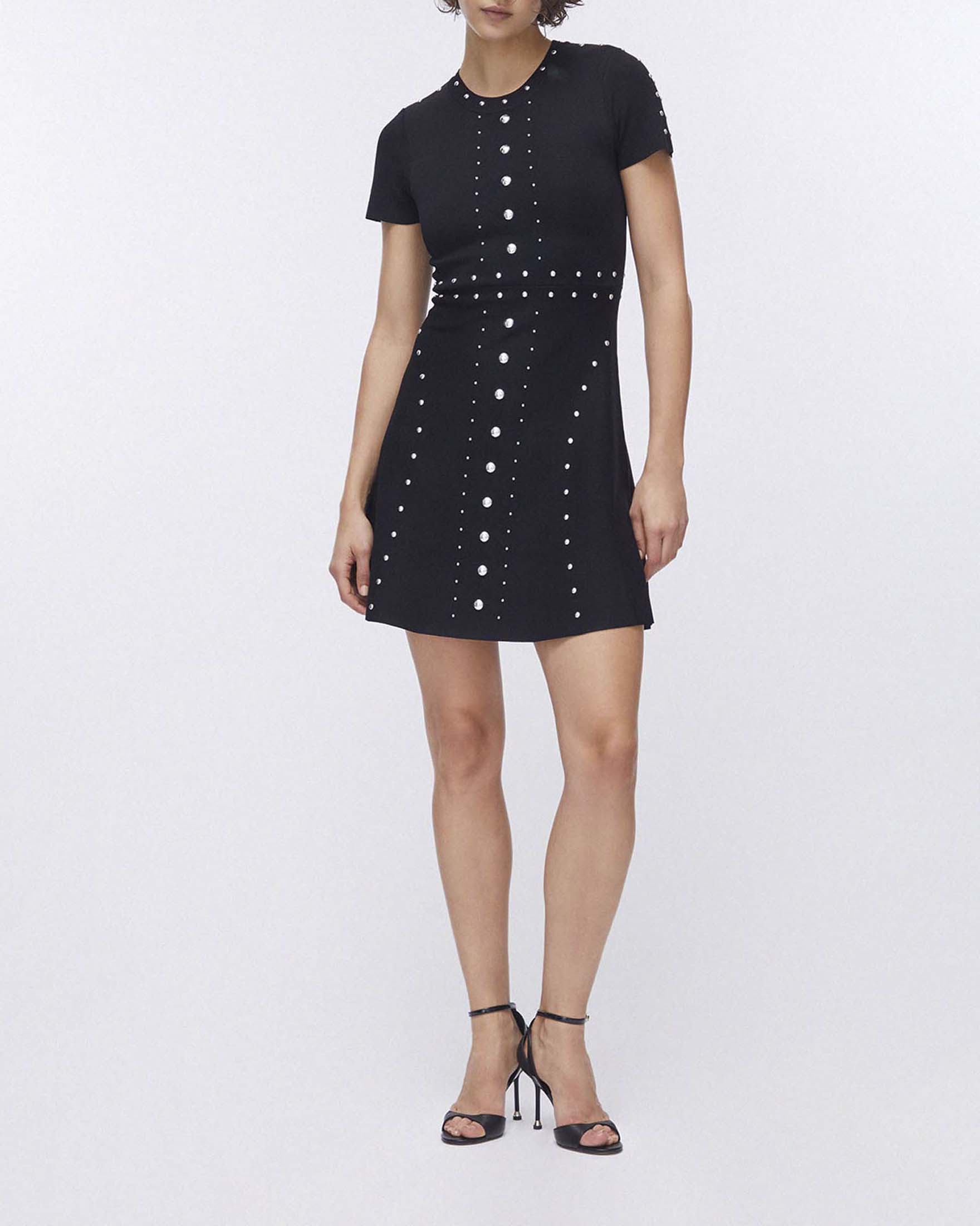 Abito corto Liu Jo nero in maglia di misto viscosa con borchie applicate