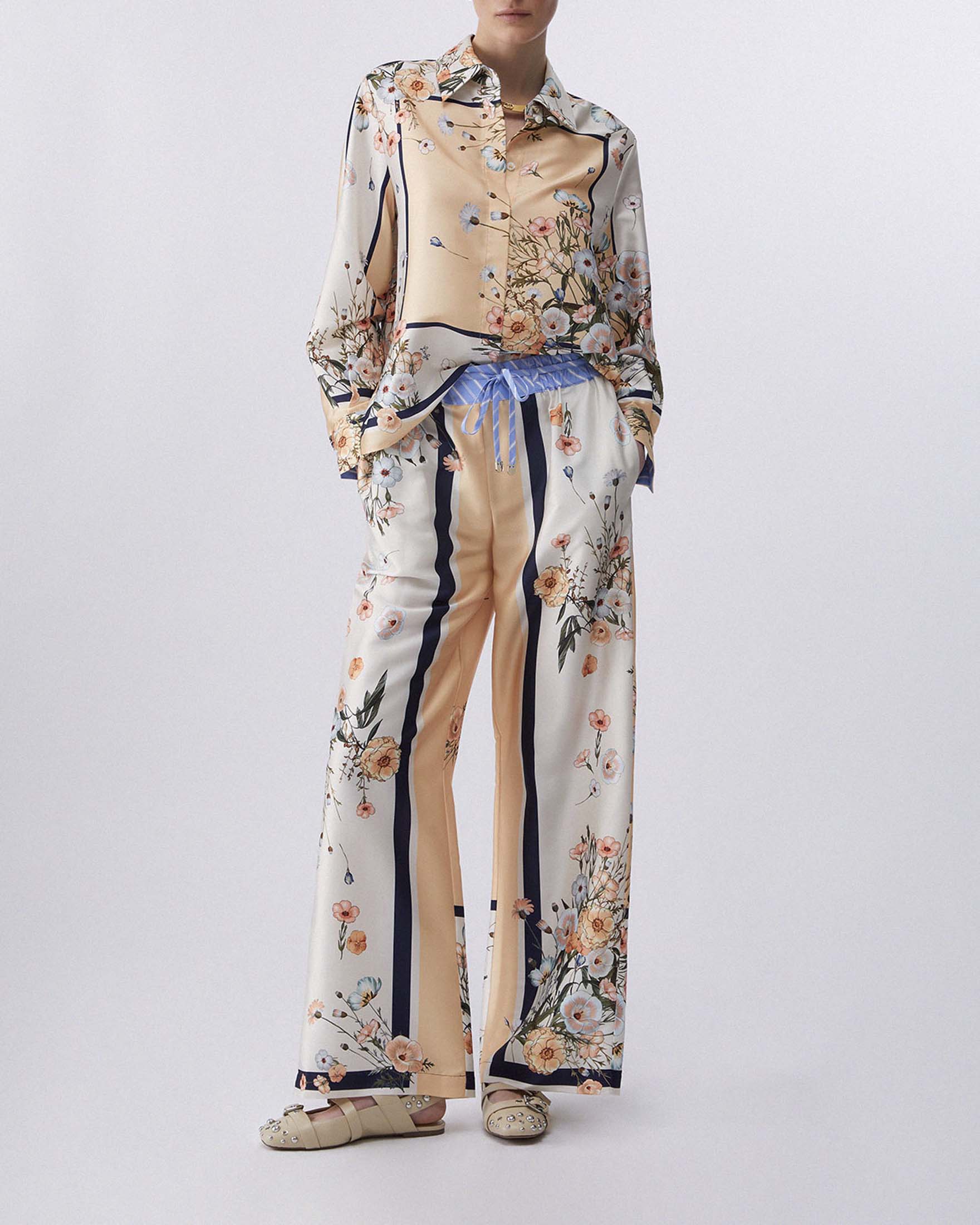 Camicia Liu Jo beige in twill stampato a fantasia floreale multicolor