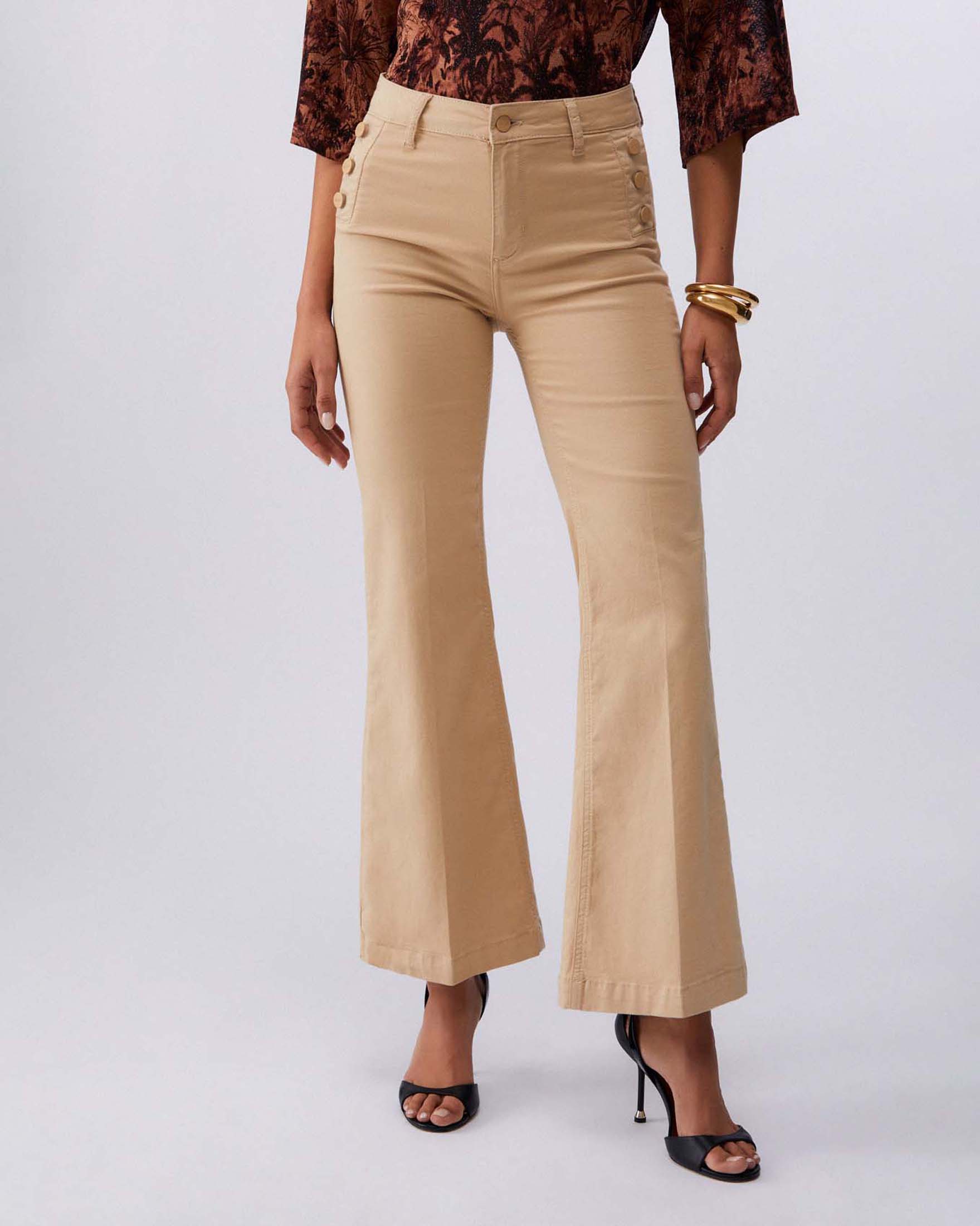 Pantaloni cinque tasche flare beige Liu Jo con bottoni dorati logati image
