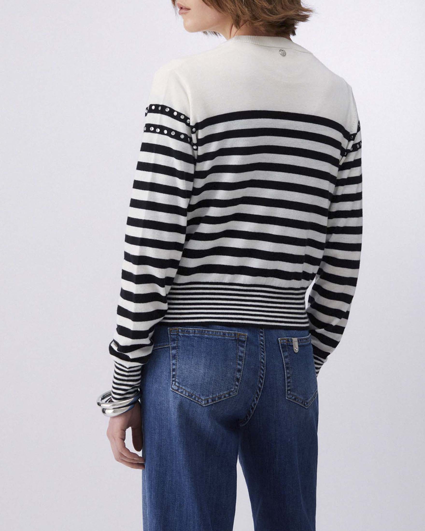 Cardigan a righe bianche e blu Liu Jo in misto viscosa e lana con borchie