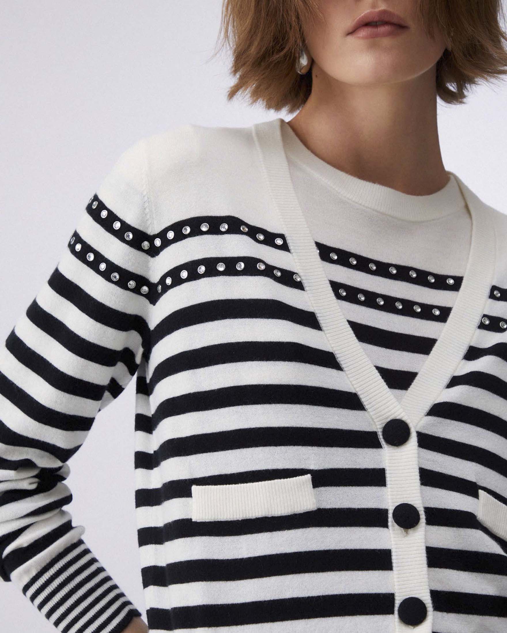 Cardigan a righe bianche e blu Liu Jo in misto viscosa e lana con borchie