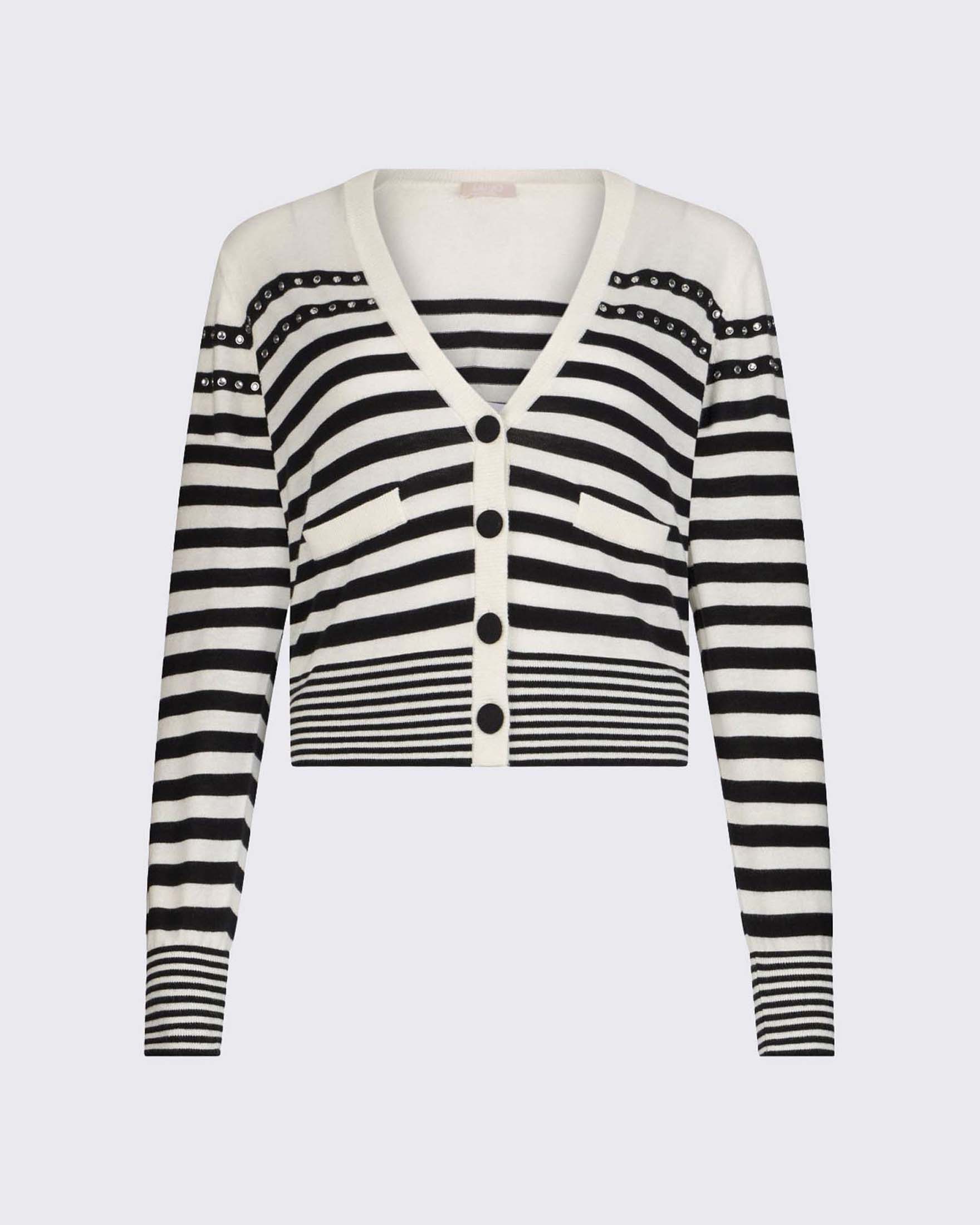 Cardigan a righe bianche e blu Liu Jo in misto viscosa e lana con borchie