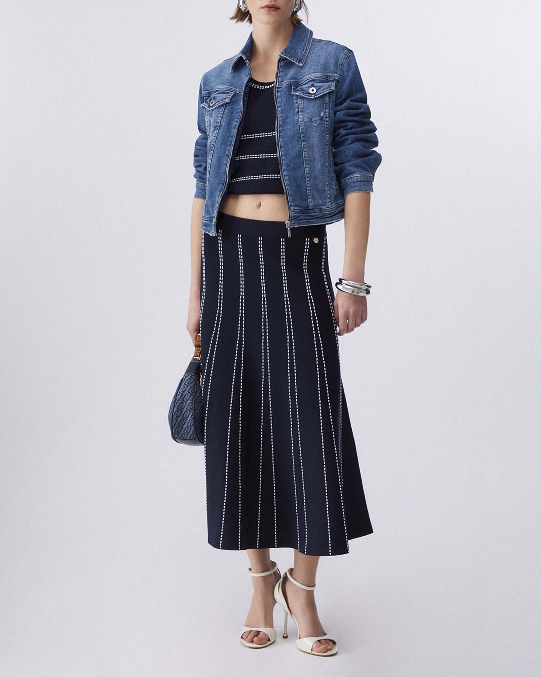 Gonna midi blu Liu Jo in maglia di misto viscosa con cuciture a contrasto