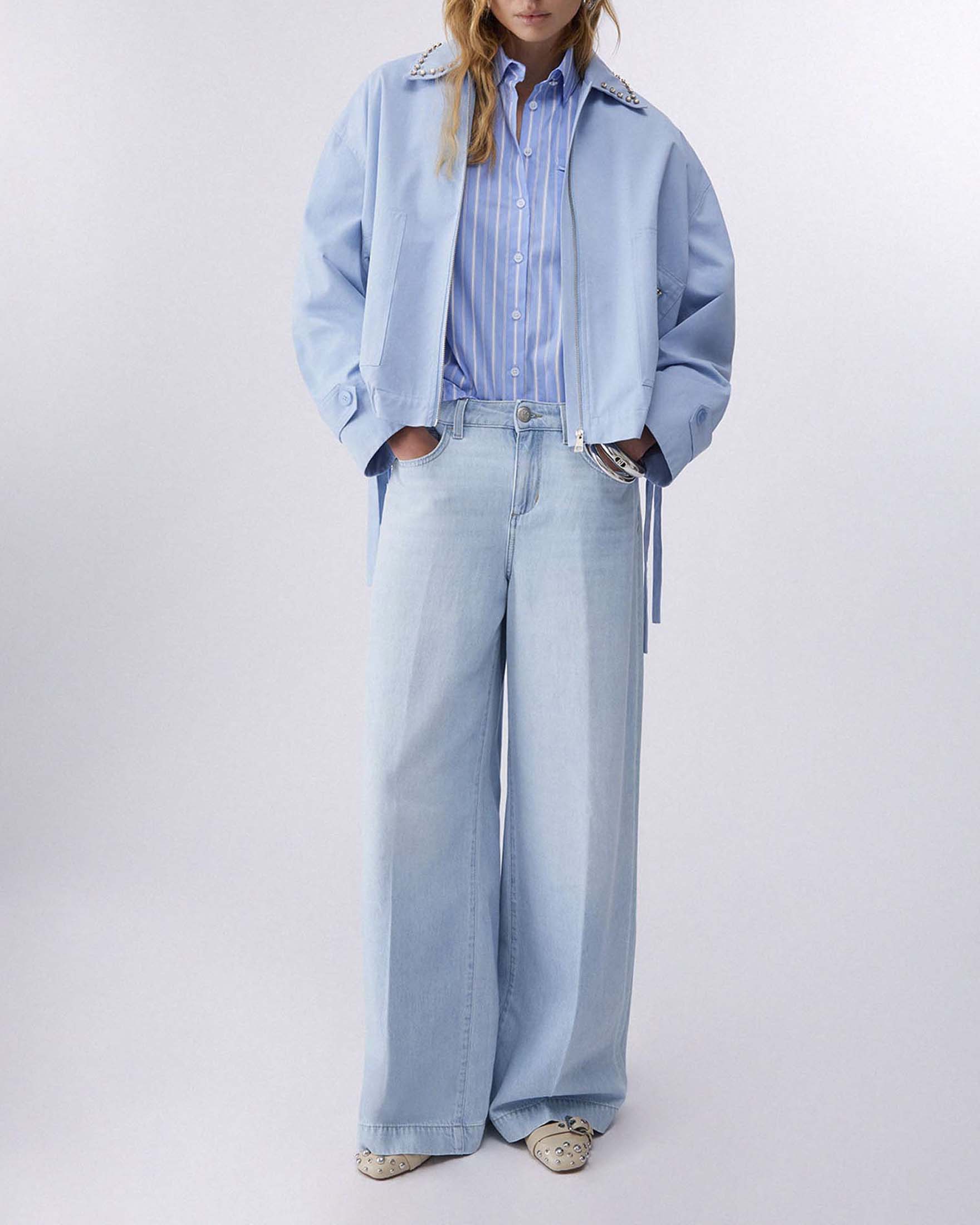 Camicia Liu Jo azzurra a righe in popeline con coulisse