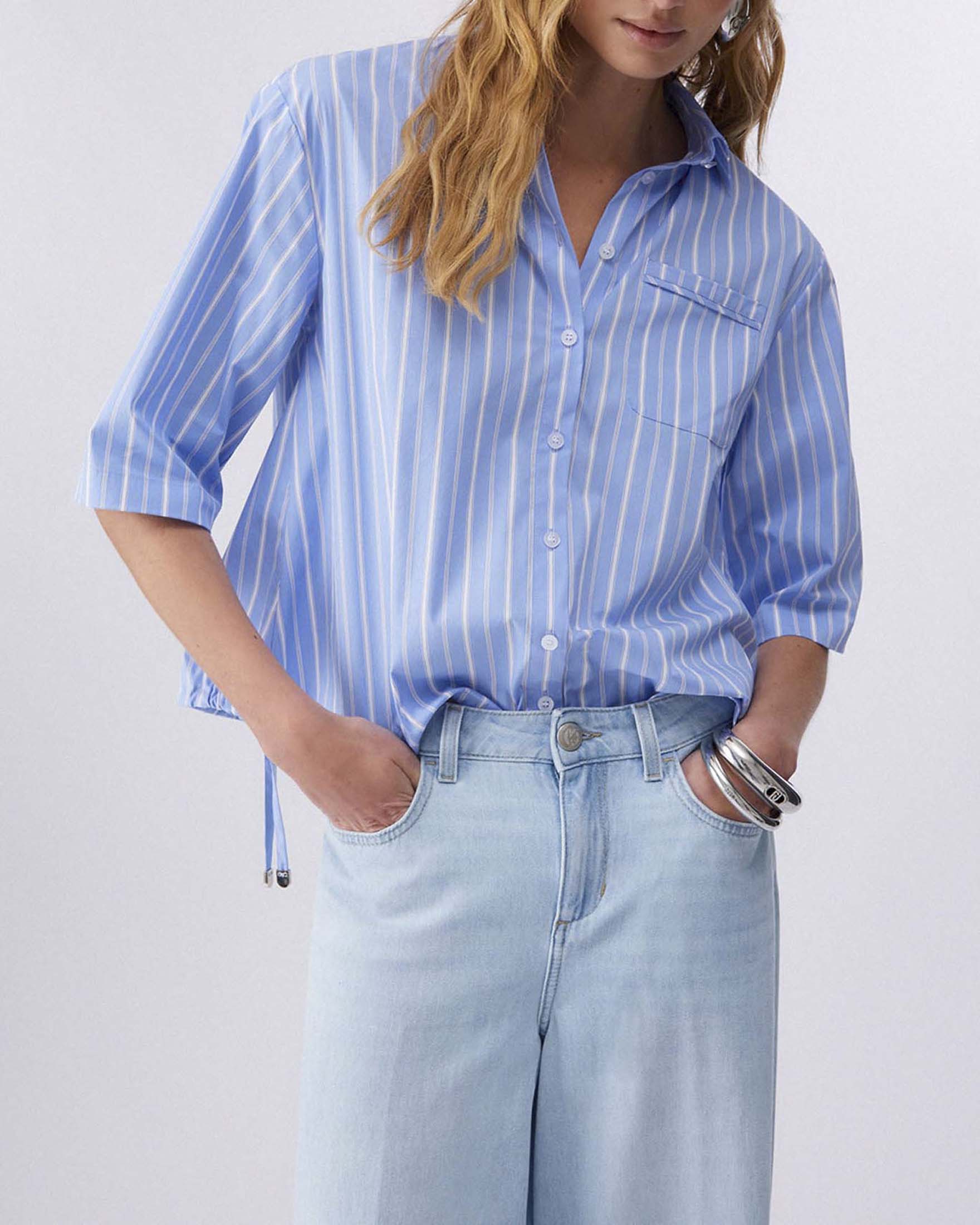 Camicia Liu Jo azzurra a righe in popeline con coulisse image