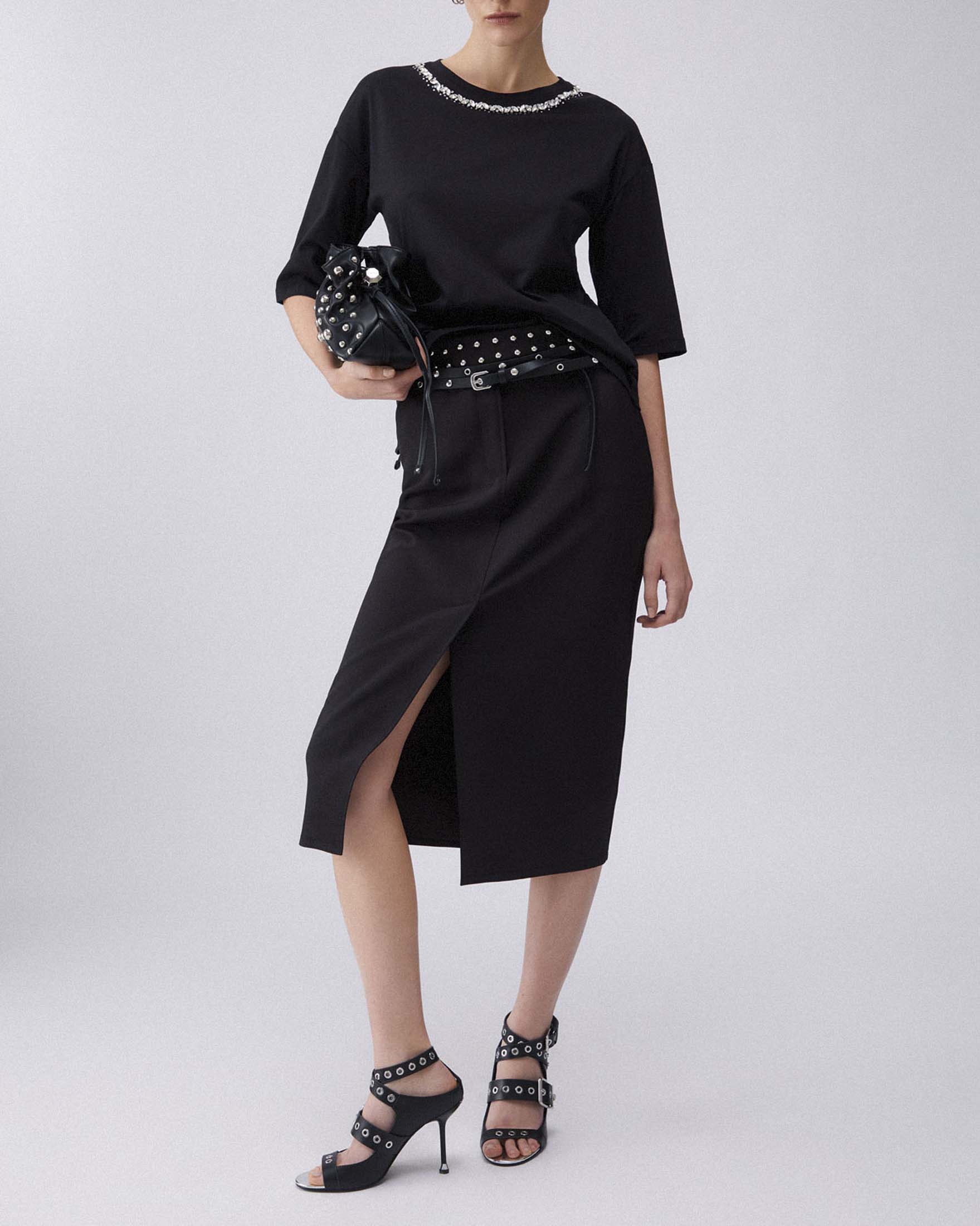 T-shirt Liu Jo nera in cotone con strass ricamati sullo scollo