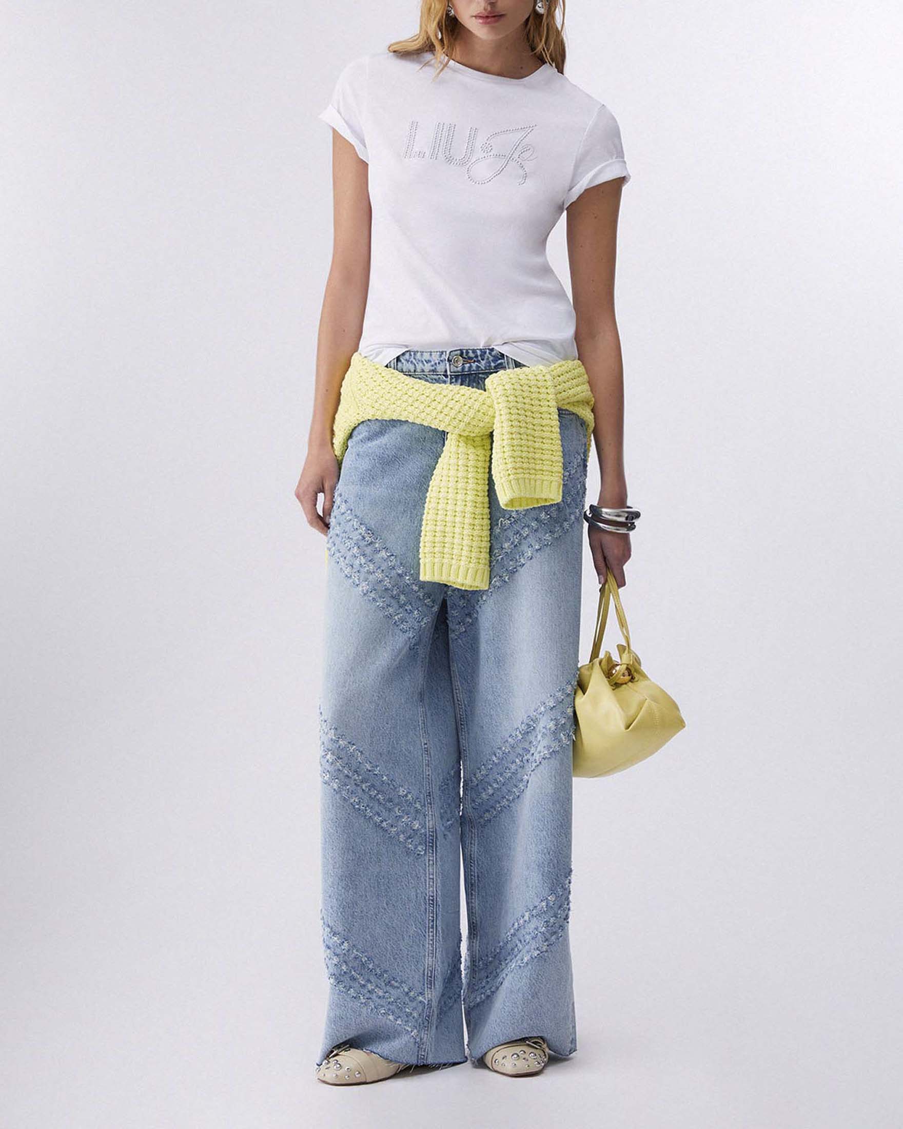 T-shirt Liu Jo bianca in cotone con logo in strass