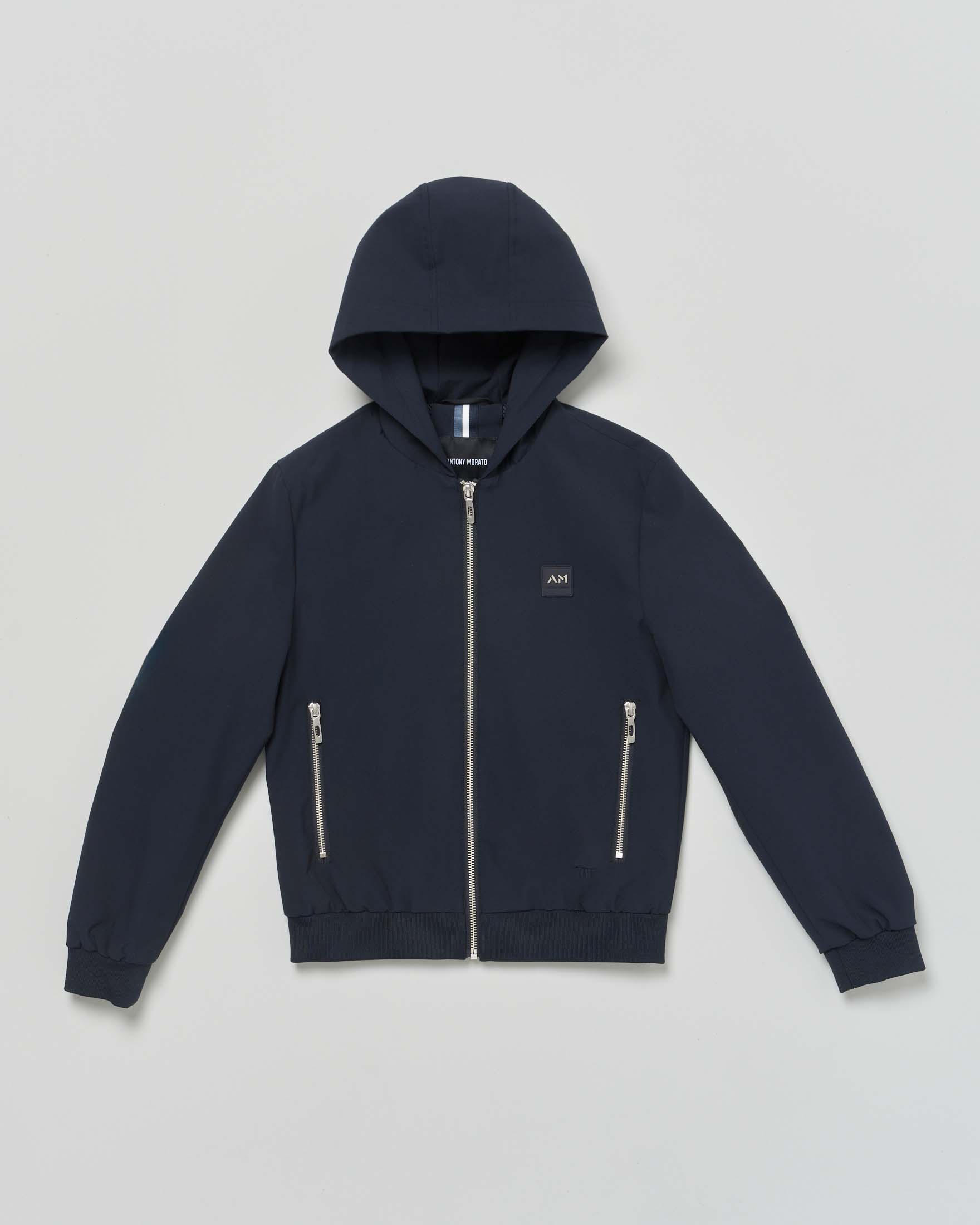 Giacca Antony Morato in nylon blu con cappuccio e zip