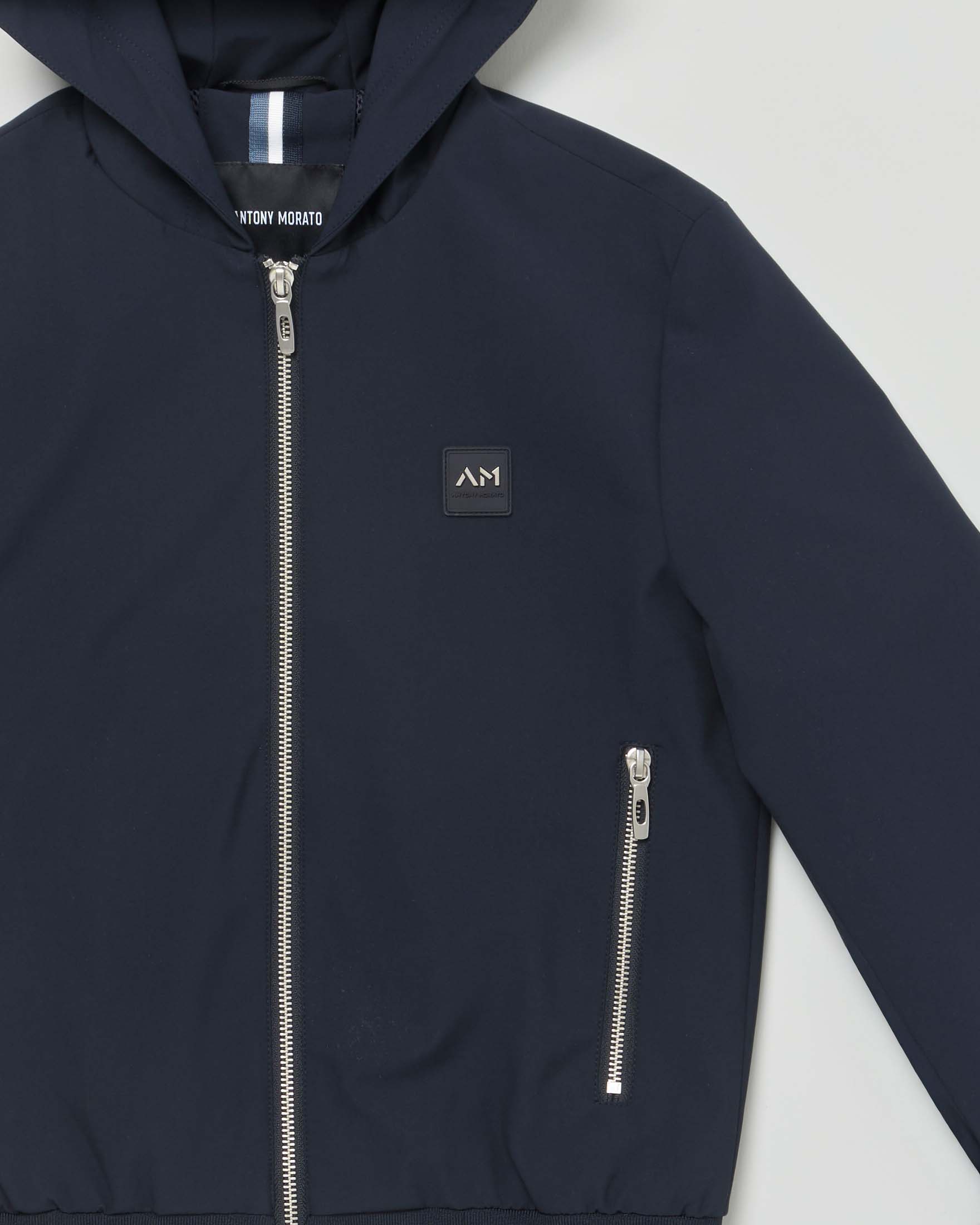 Giacca Antony Morato in nylon blu con cappuccio e zip image