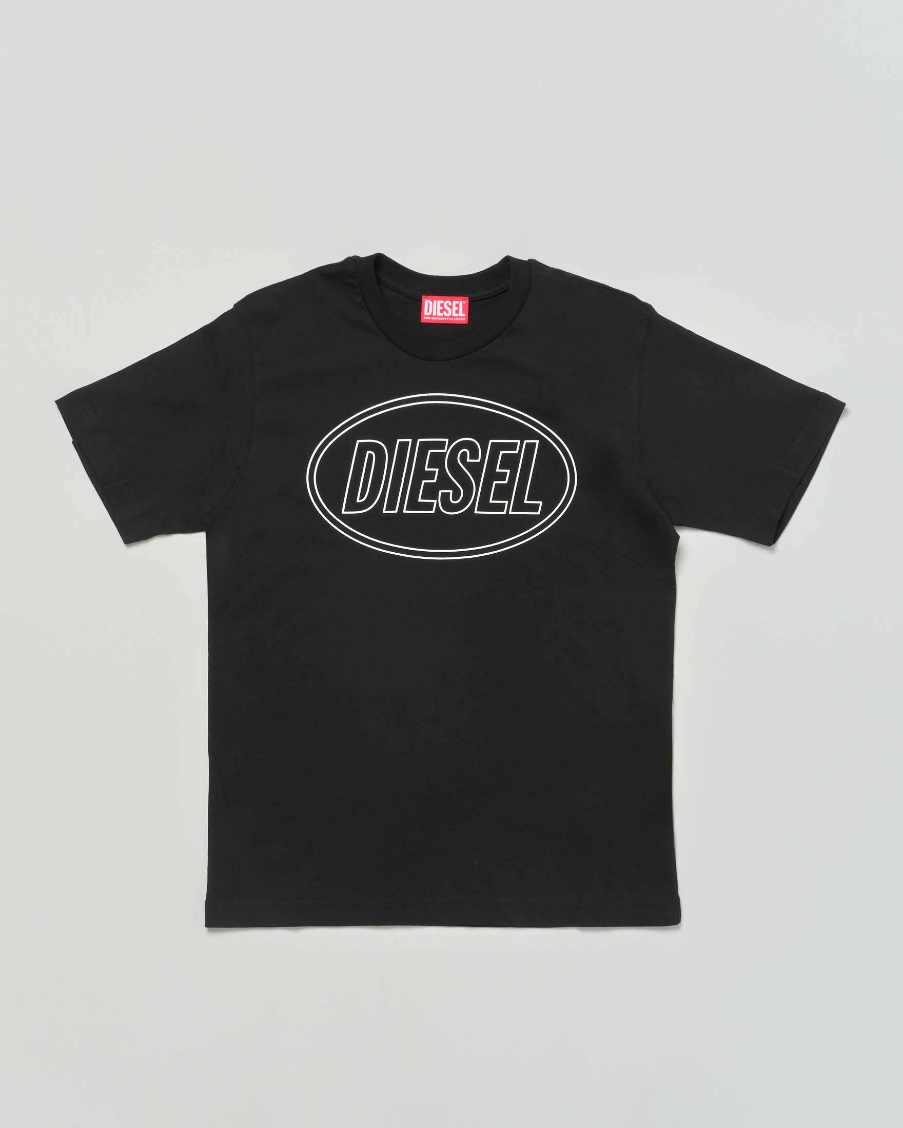 T-shirt nera Diesel in puro cotone con logo bianco