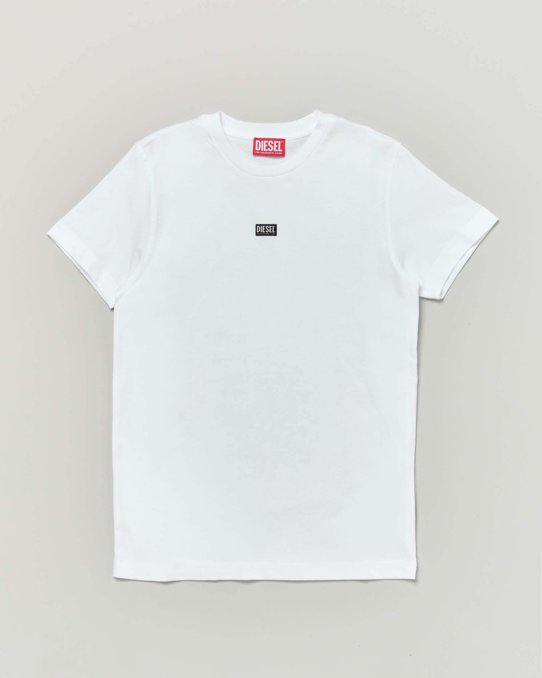 T-shirt bianca in puro cotone con mini logo nero