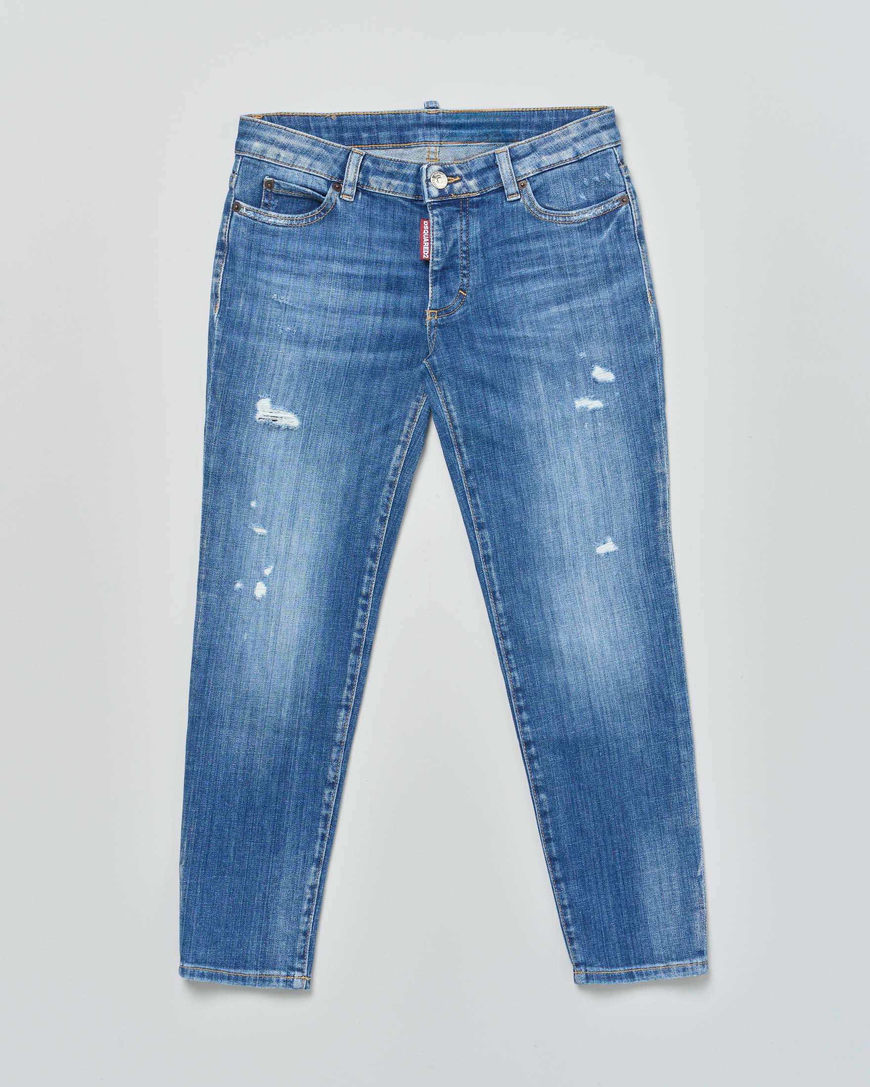 Jeans Dsquared2 straight fit lavaggio medio stone washed con baffature
