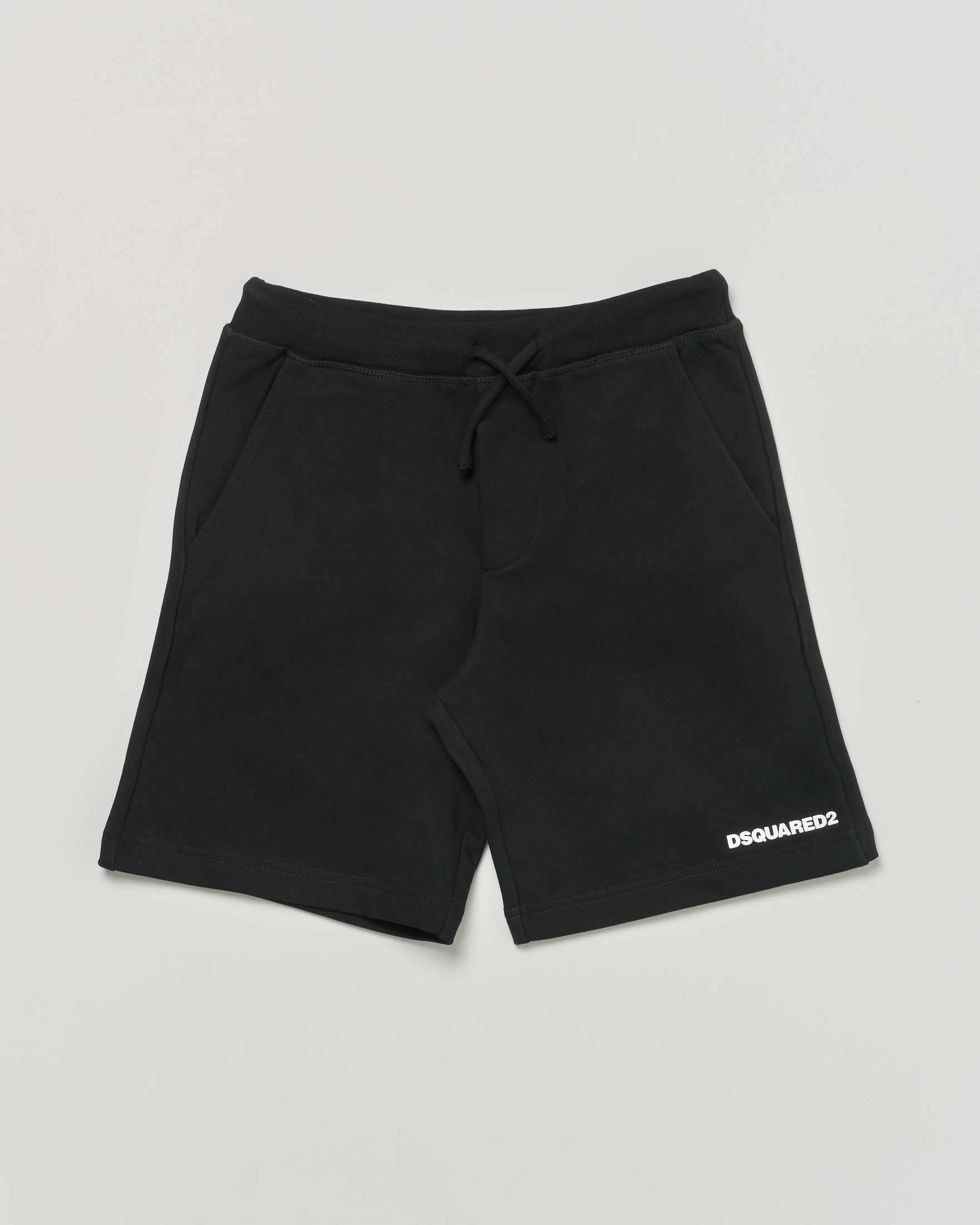 Bermuda nero in puro cotone con mini logo bianco