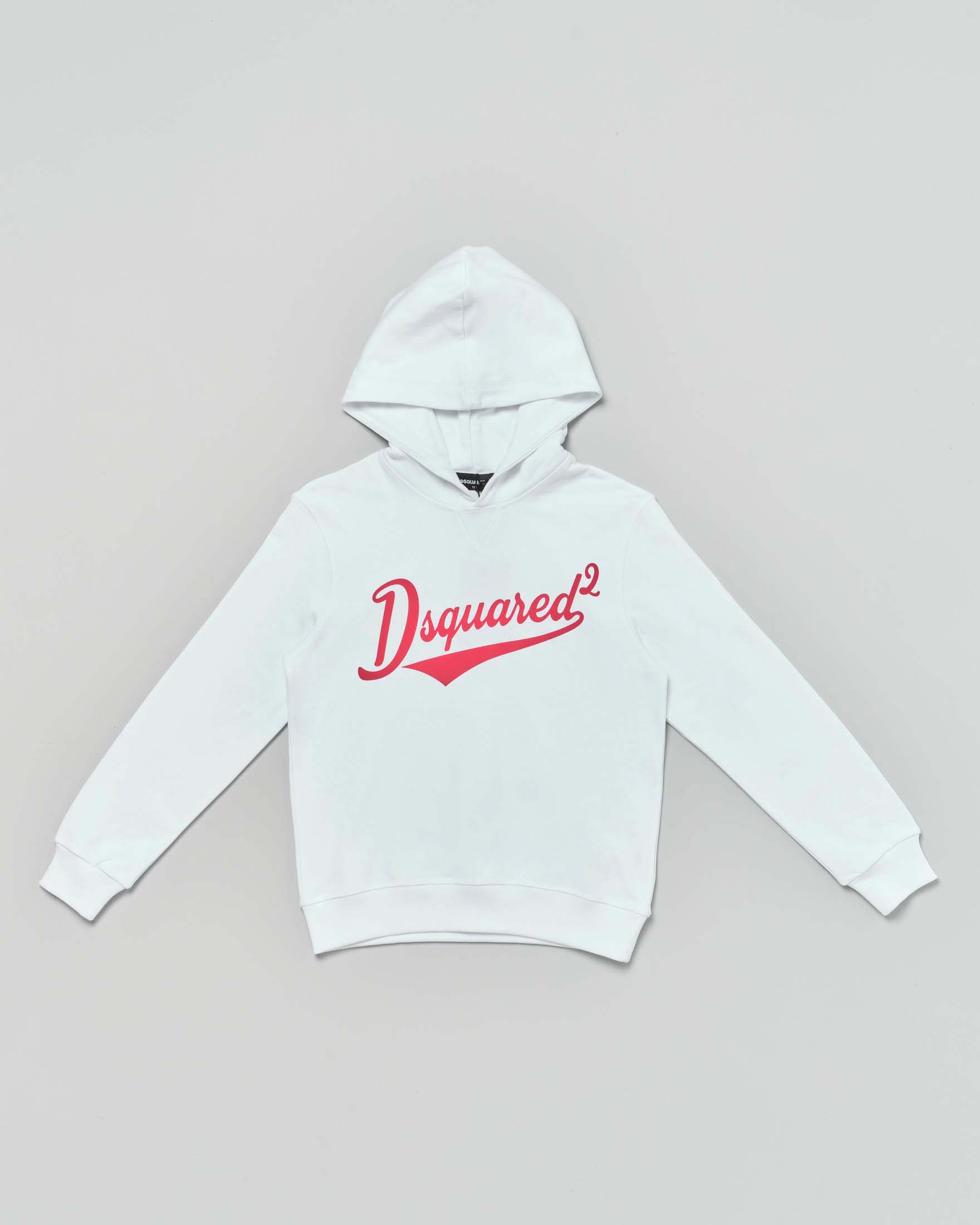 Felpa Dsquared2 bianca con cappuccio e scritta logo rossa