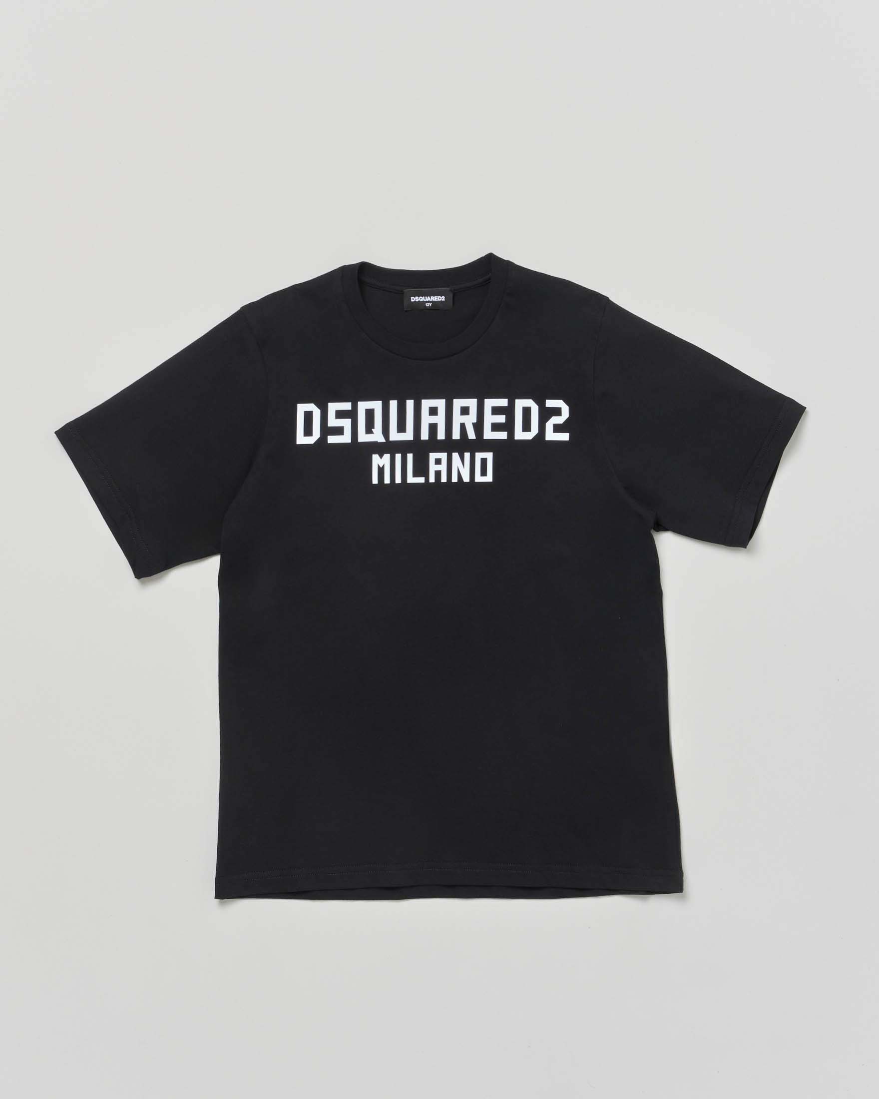 T-shirt Dsquared2 over fit nera in puro cotone con scritta logo Milano bianca