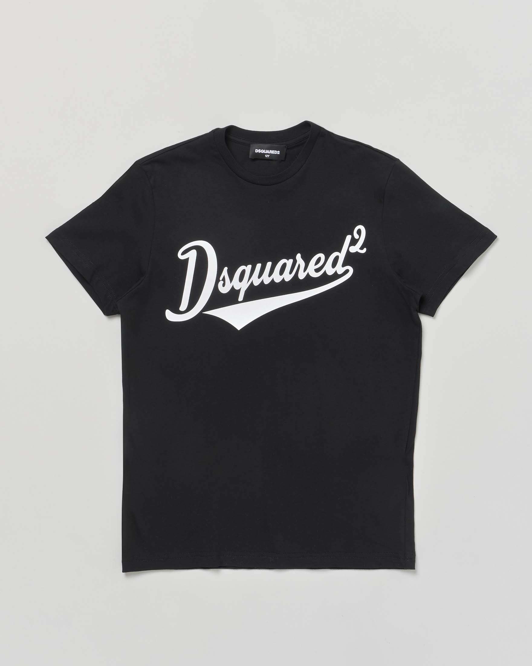 T-shirt over fit nera in puro cotone con scritta logo bianca