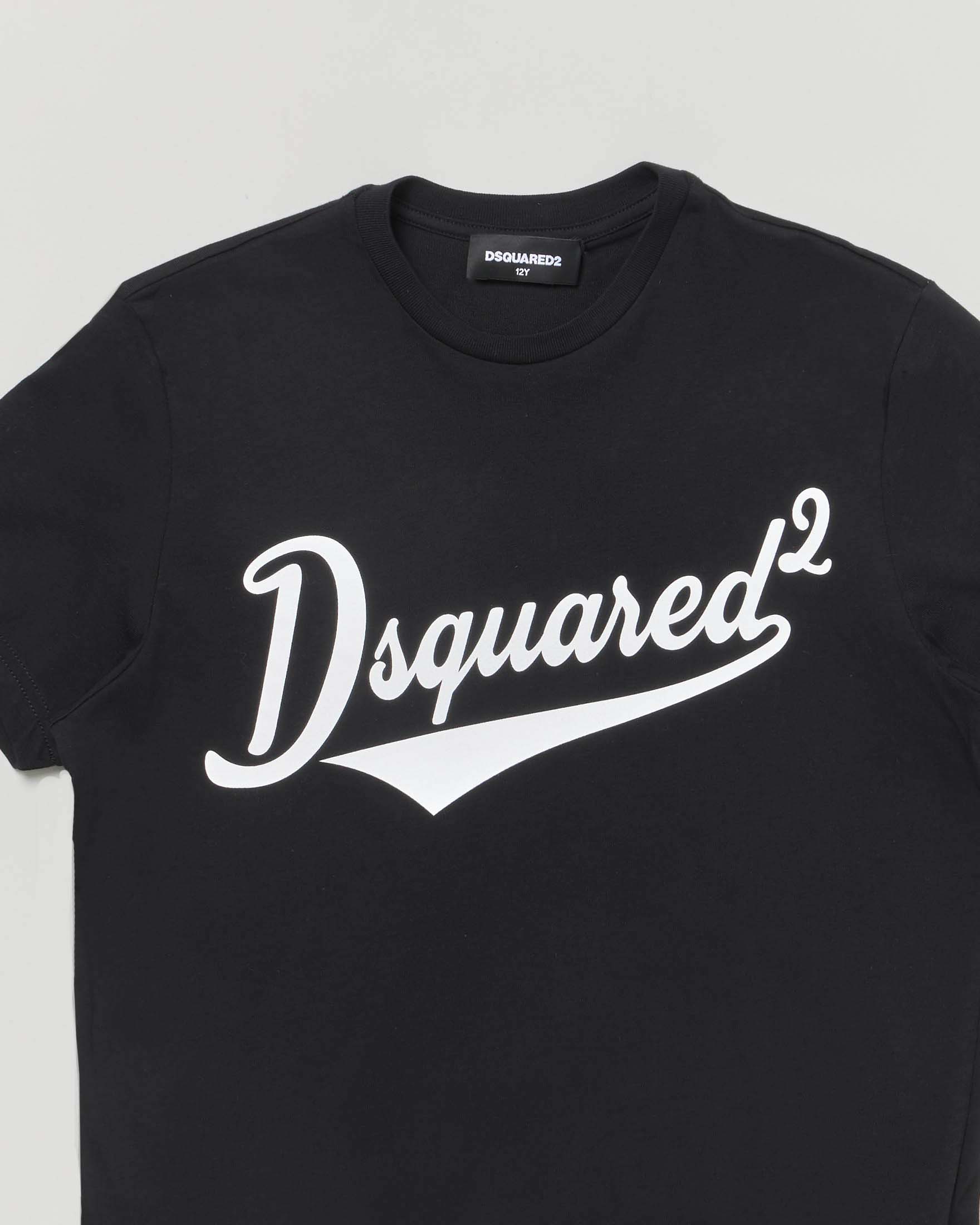 T-shirt Dsquared2 over fit nera in puro cotone con scritta logo bianca image