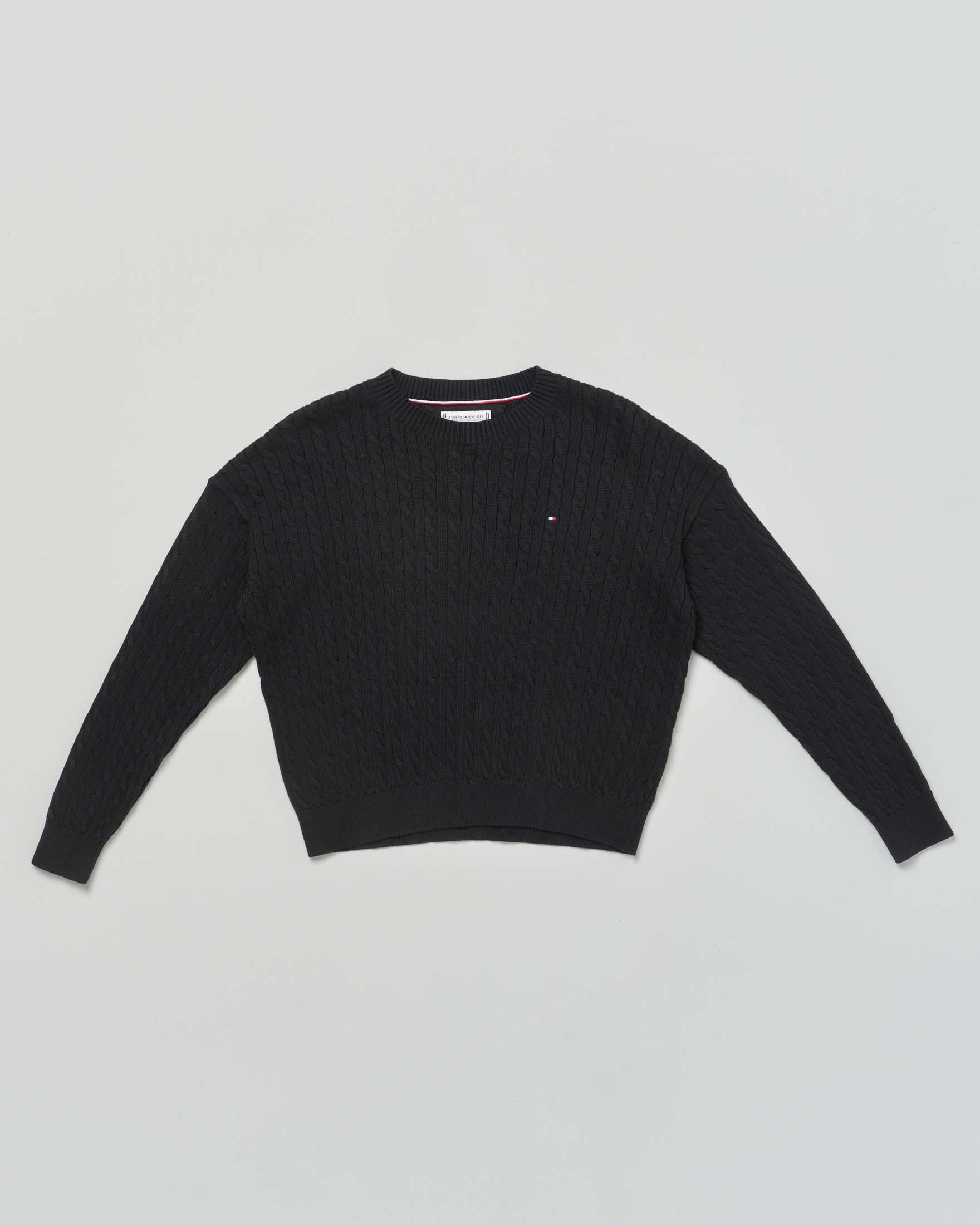 Maglioncino Tommy Hilfiger nero a trecce in puro cotone