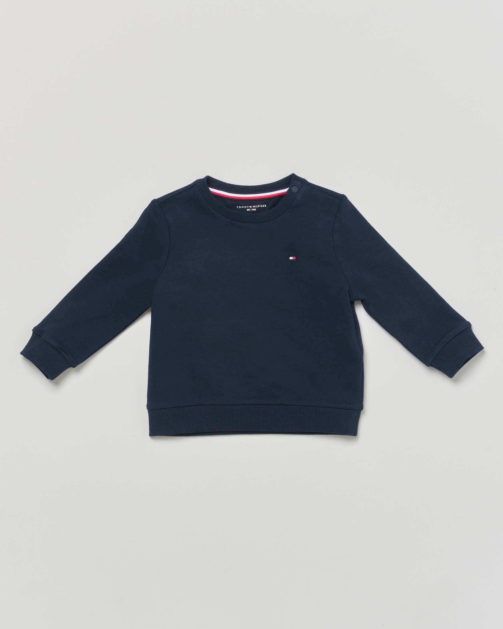 Felpa Tommy Hilfiger blu in cotone stretch con mini logo