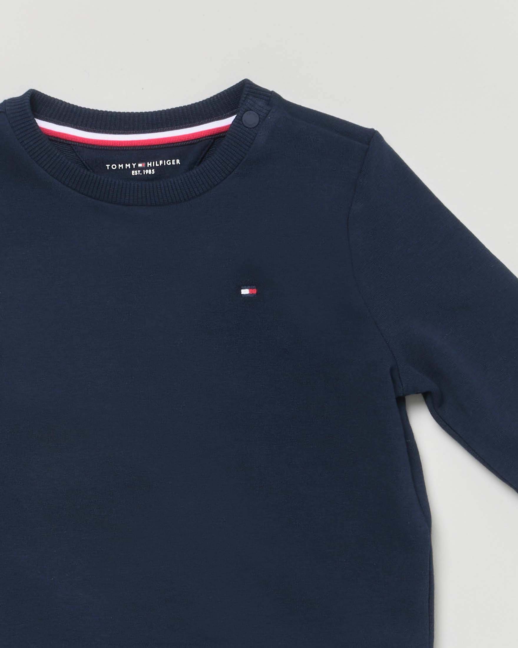 Felpa Tommy Hilfiger blu in cotone stretch con mini logo image