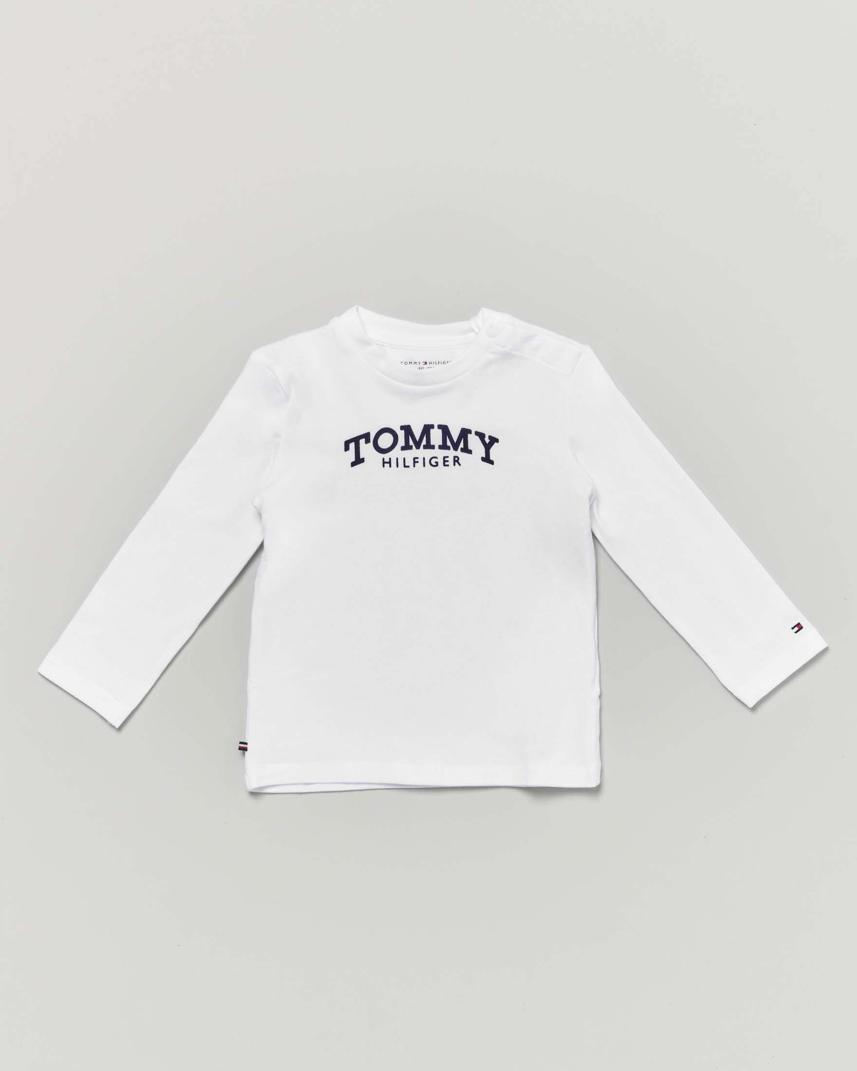 Maglia bianca in cotone stretch a maniche lunghe con logo college