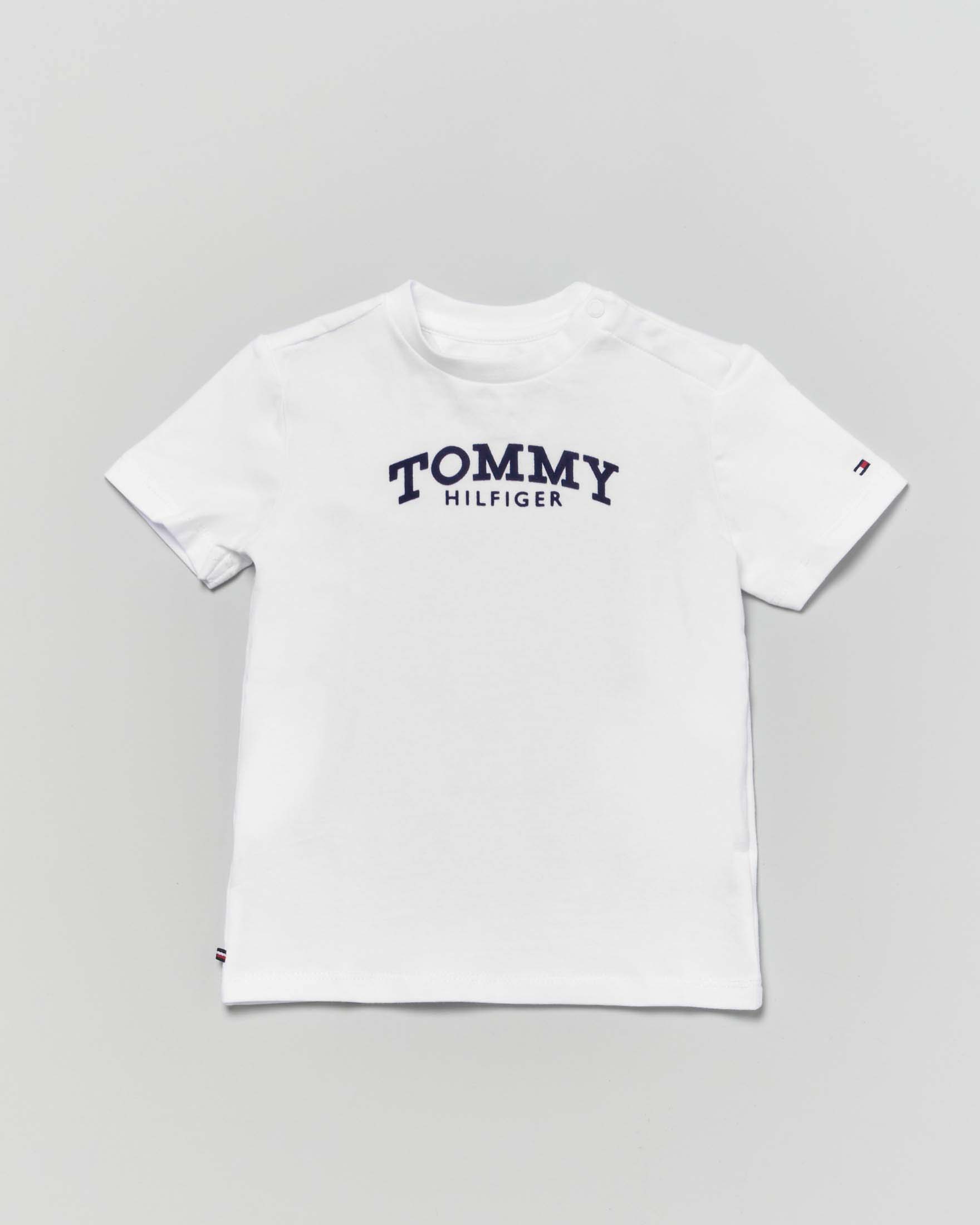 Maglia Tommy Hilfiger bianca in cotone stretch a maniche corte con logo college