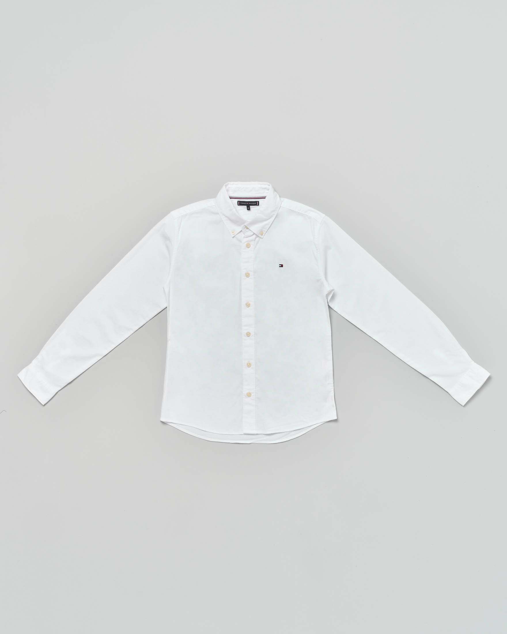 Camicia bianca Oxford in cotone stretch con mini logo