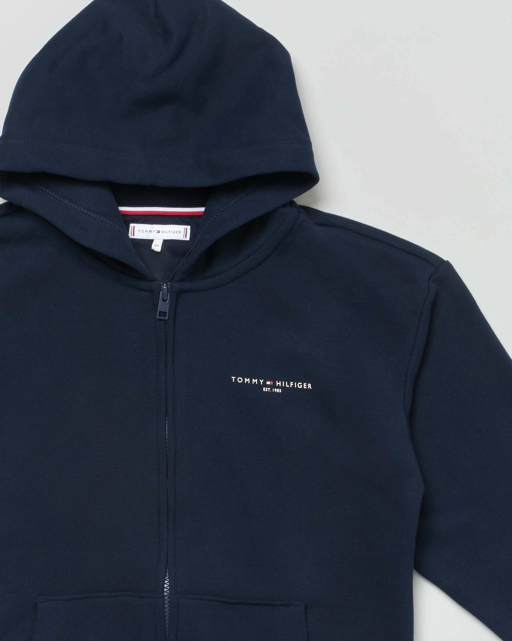 Felpa Tommy Hilfiger blu in cotone con cappuccio e zip image