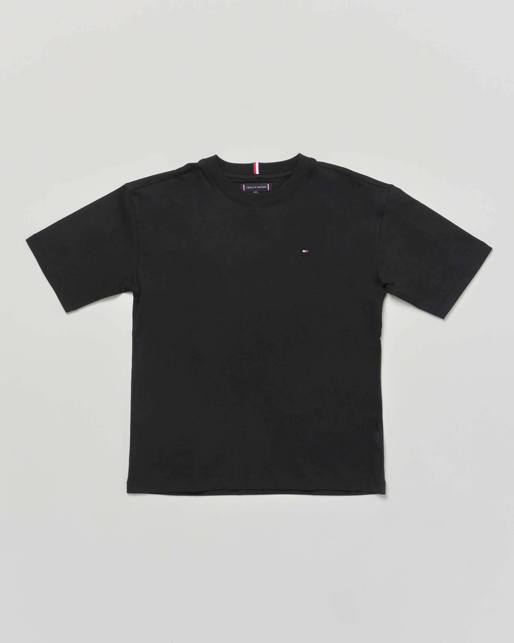 T-shirt Tommy Hilfiger nera in puro cotone con bandiera logo