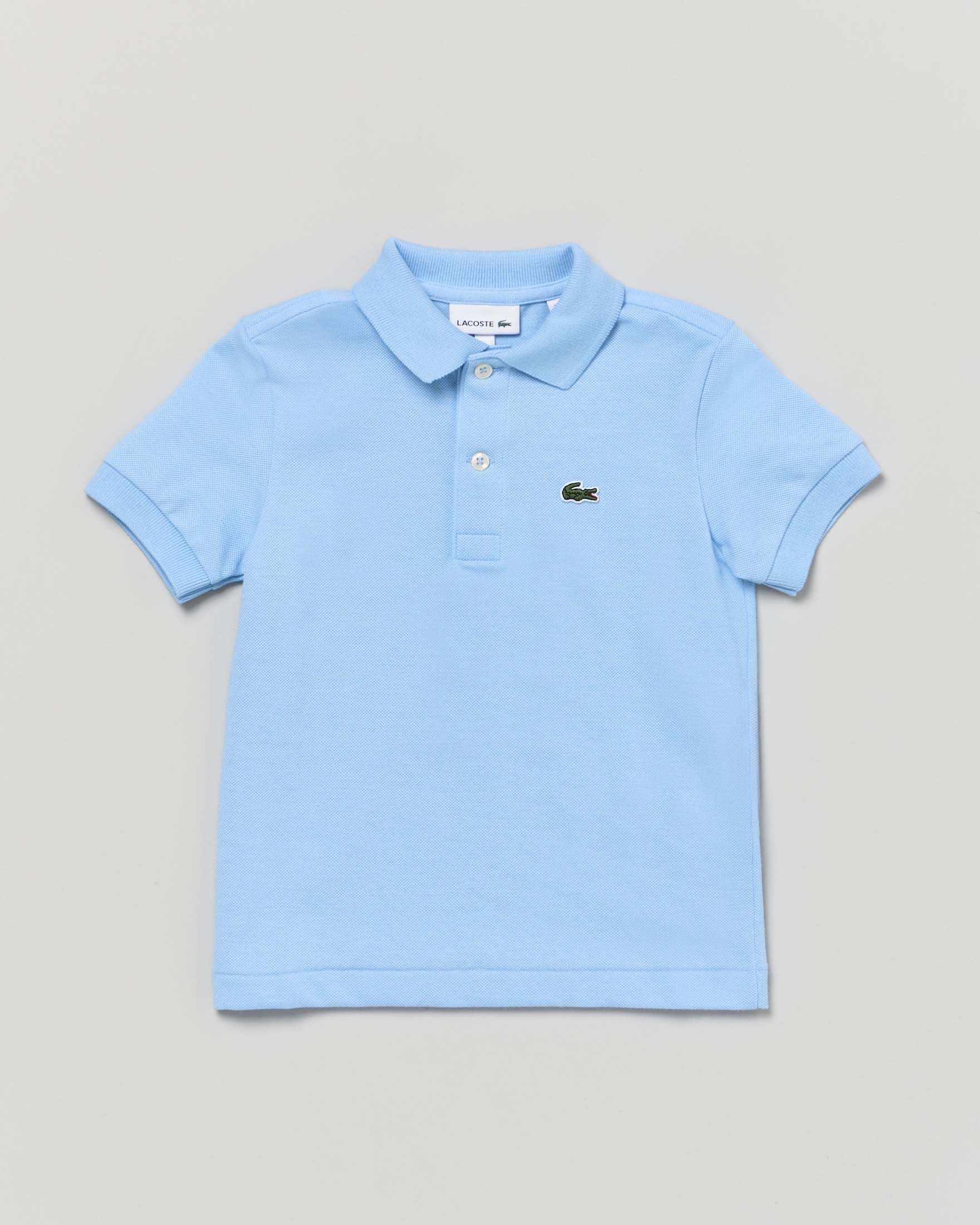 Polo Lacoste azzurra in piqué di puro cotone