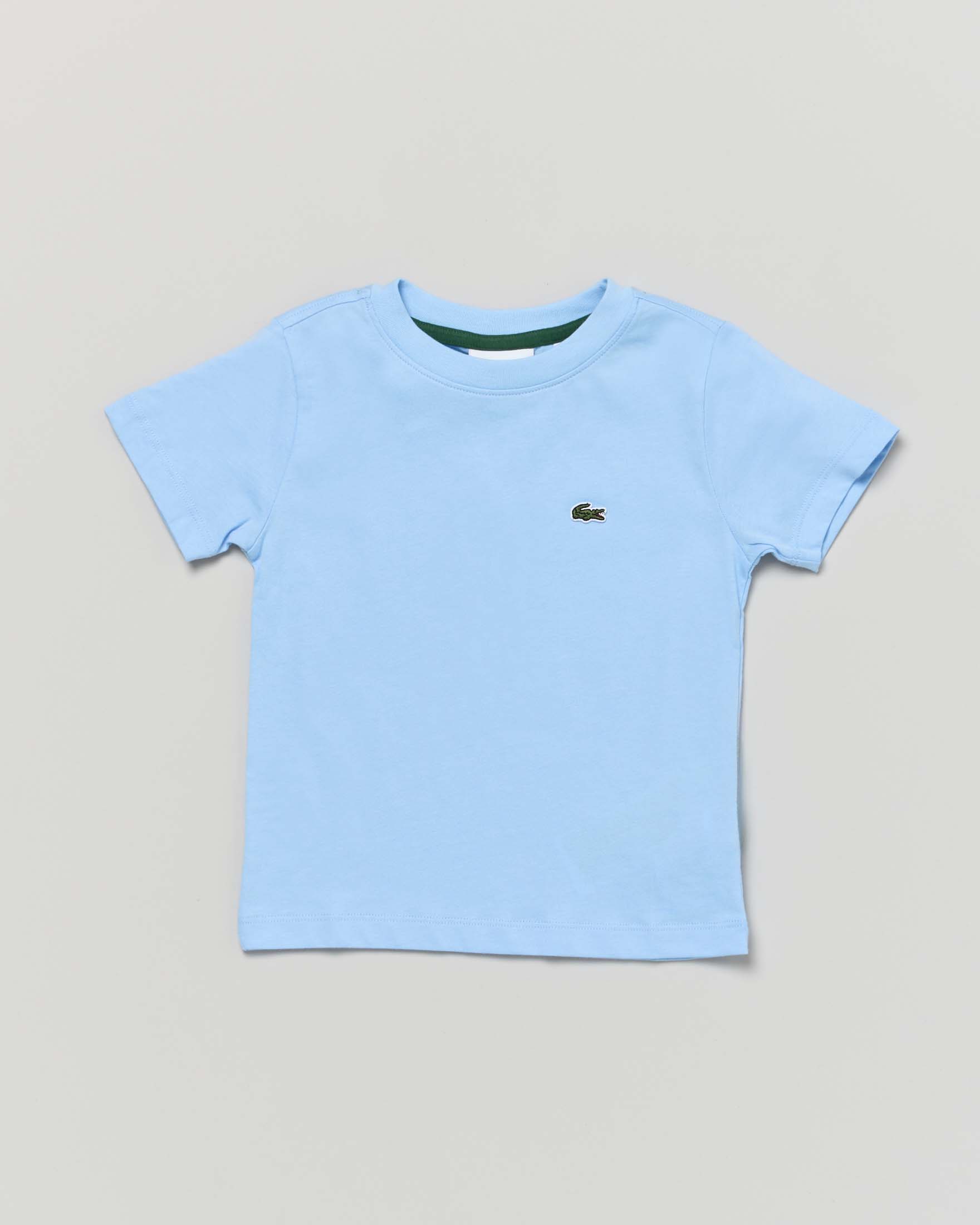 T-shirt Lacoste azzurra in puro cotone con mini logo coccodrillo