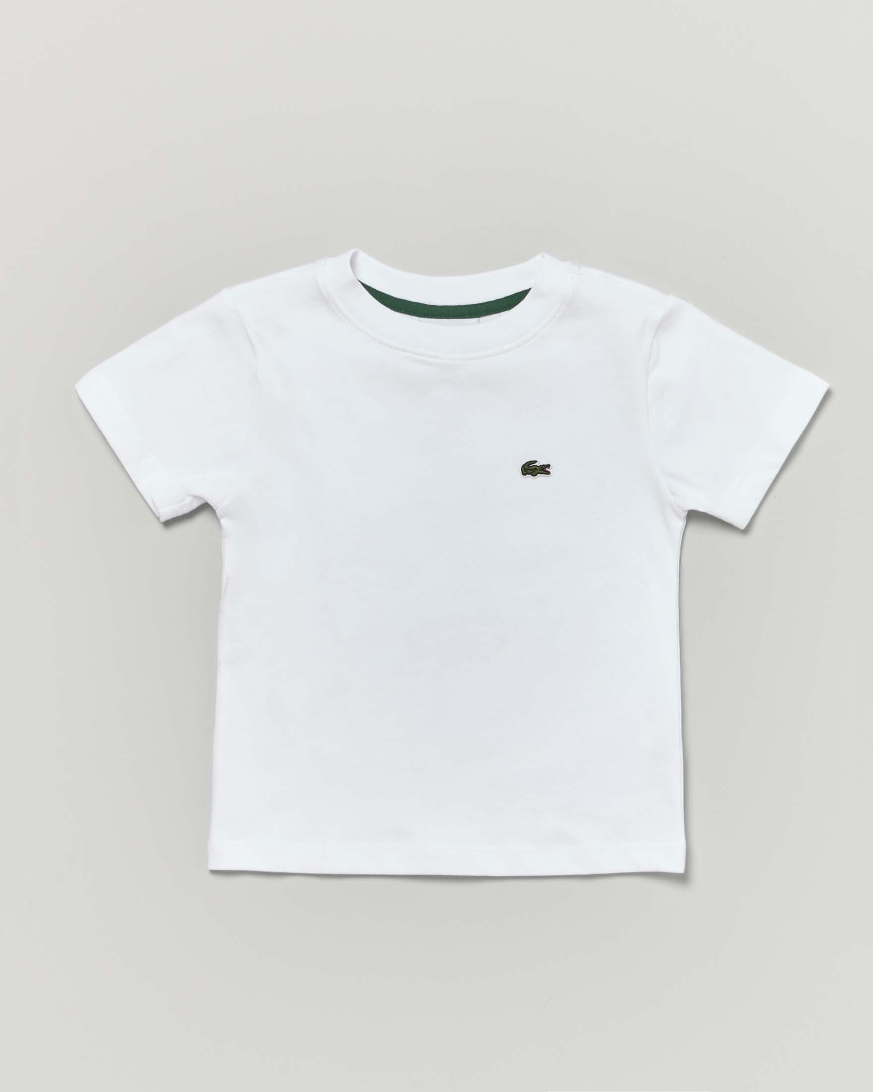 T-shirt bianca in puro cotone con mini logo coccodrillo