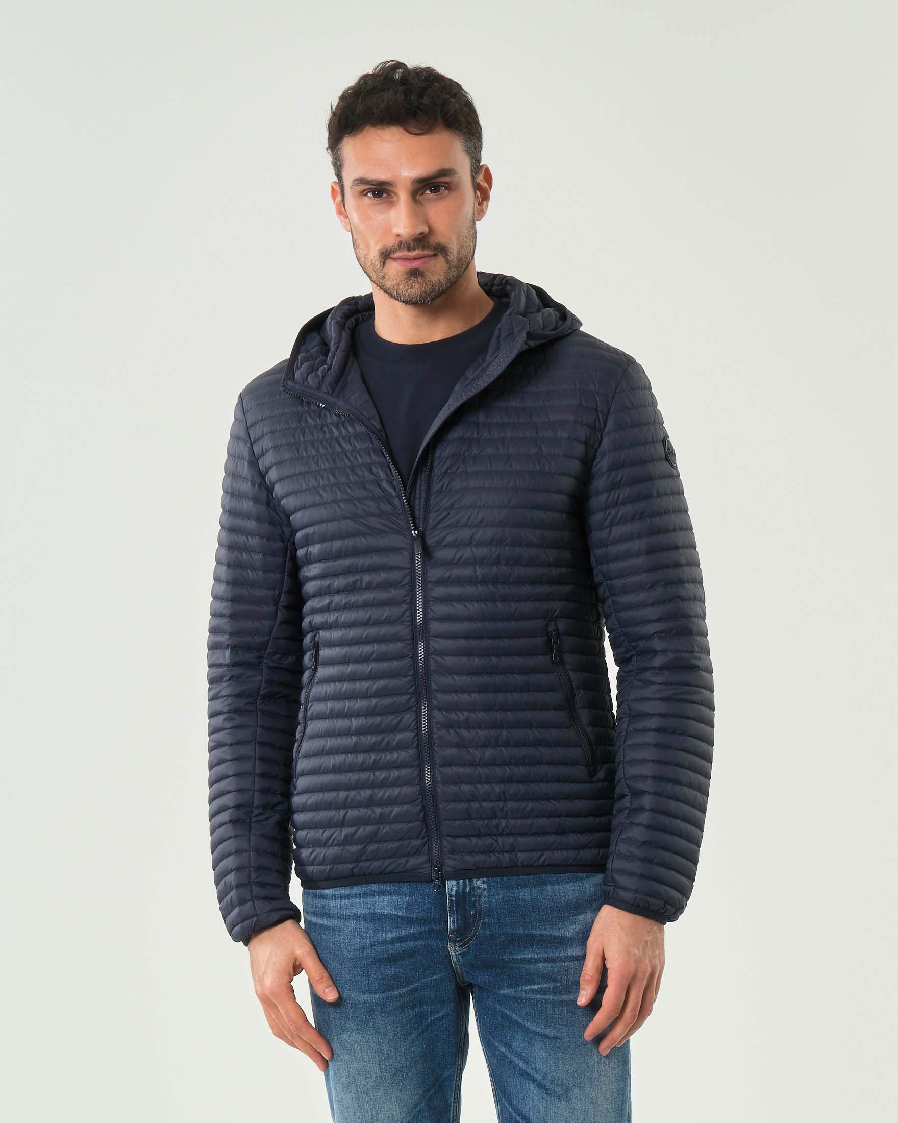 Piumino ultra leggero Originals blu in nylon imbottito in piuma con cappuccio