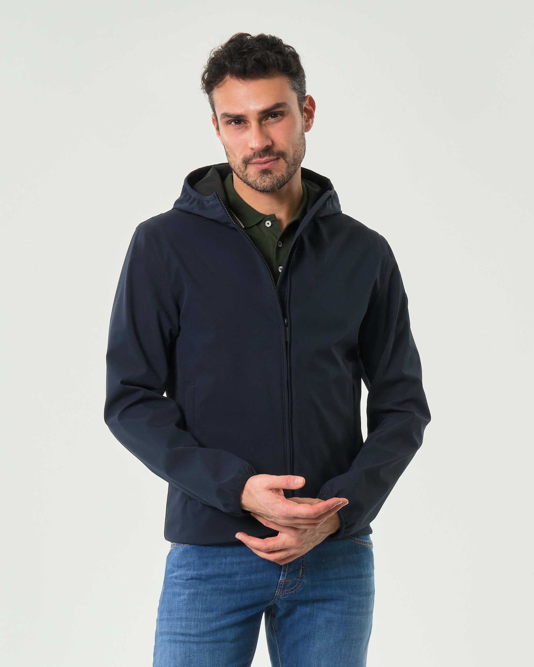 Giubbino blu Originals in softshell stretch impermeabile con cappuccio