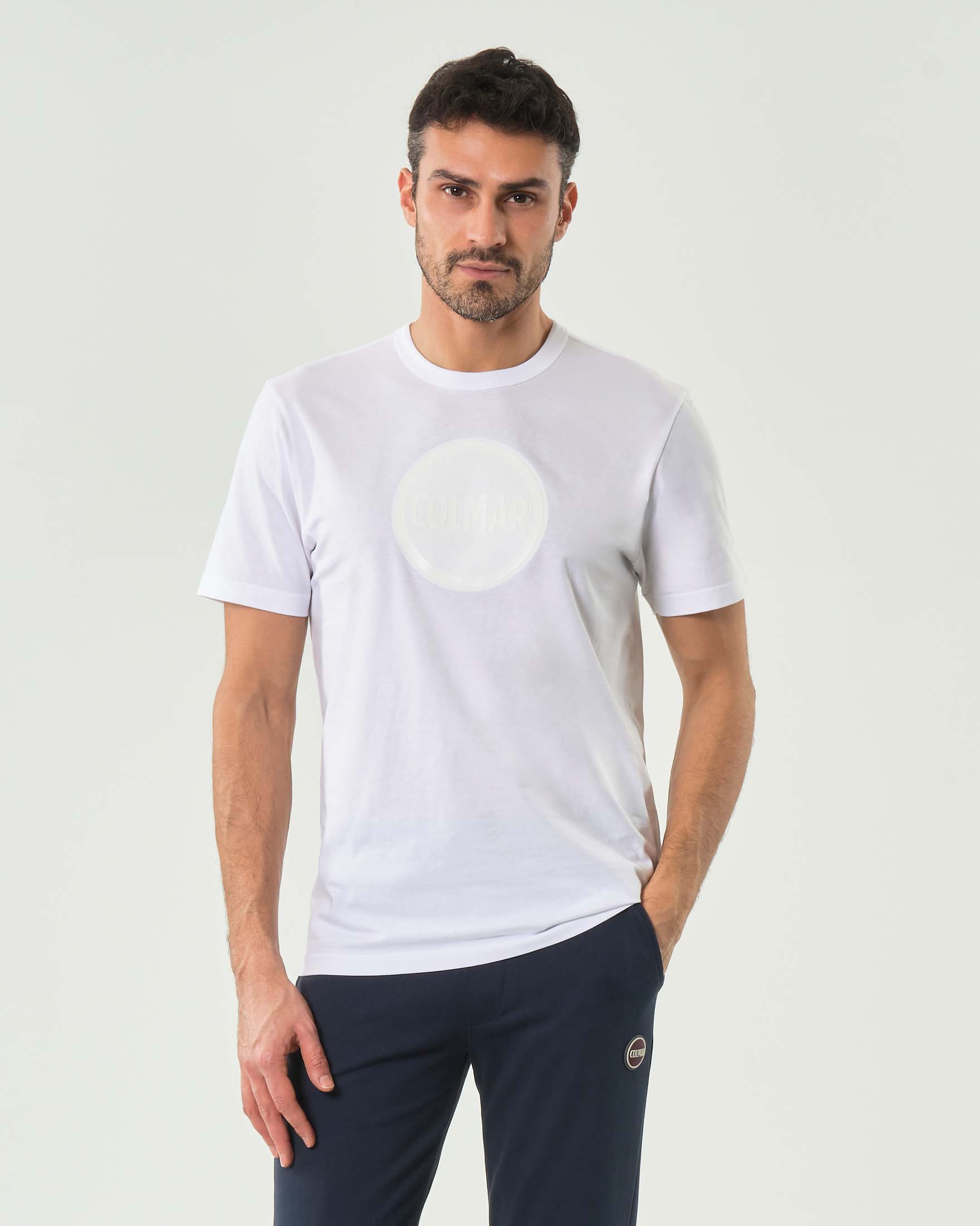 T-shirt bianca mezza manica Originals con logo bollo stampato tono su tono sul petto
