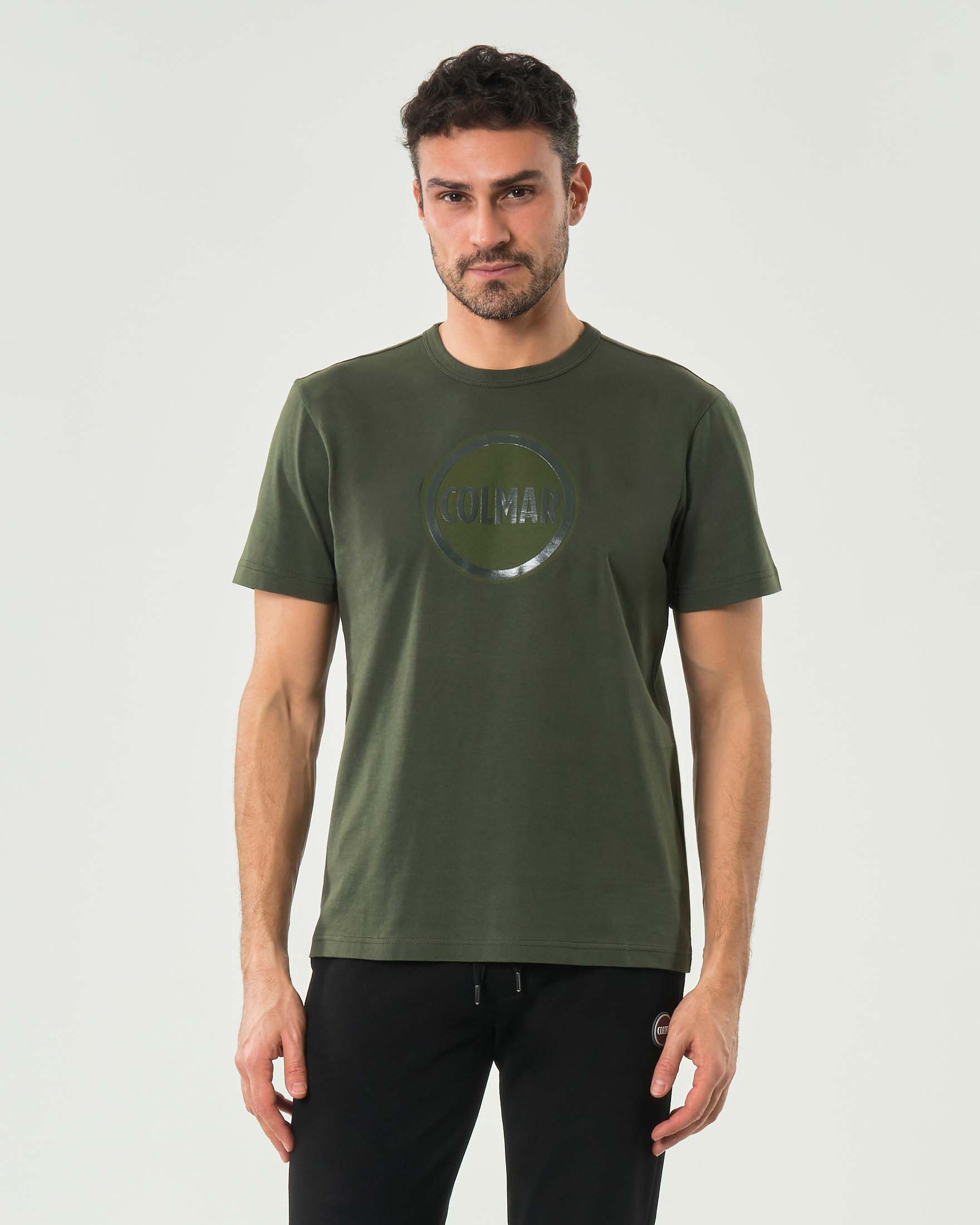 T-shirt verde militare mezza manica Originals con logo bollo stampato tono su tono sul petto