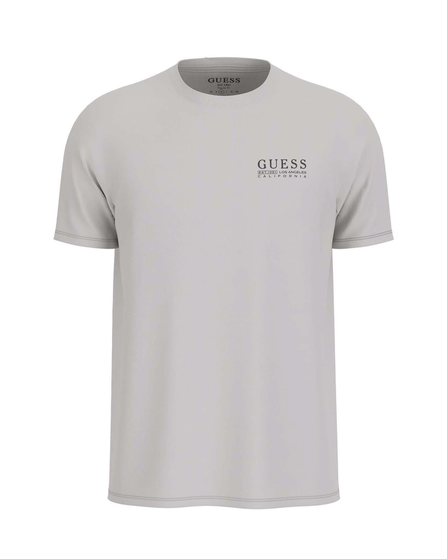 T-shirt Guess gesso in cotone biologico con logo stampato sul petto