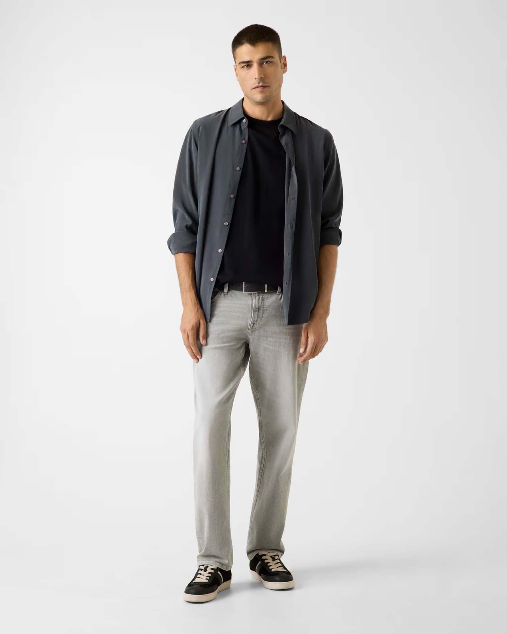 Jeans slim grigio chiaro light wash in cotone elasticizzato