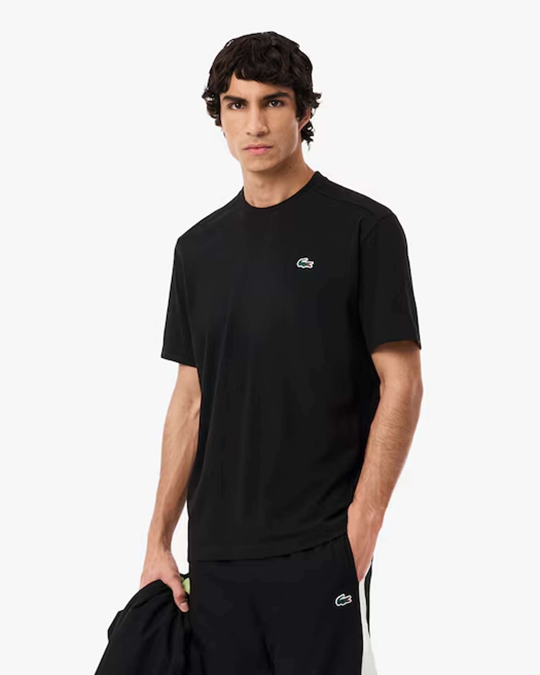 T-shirt Lacoste nera mezza manica con logo coccodrillo ricamato