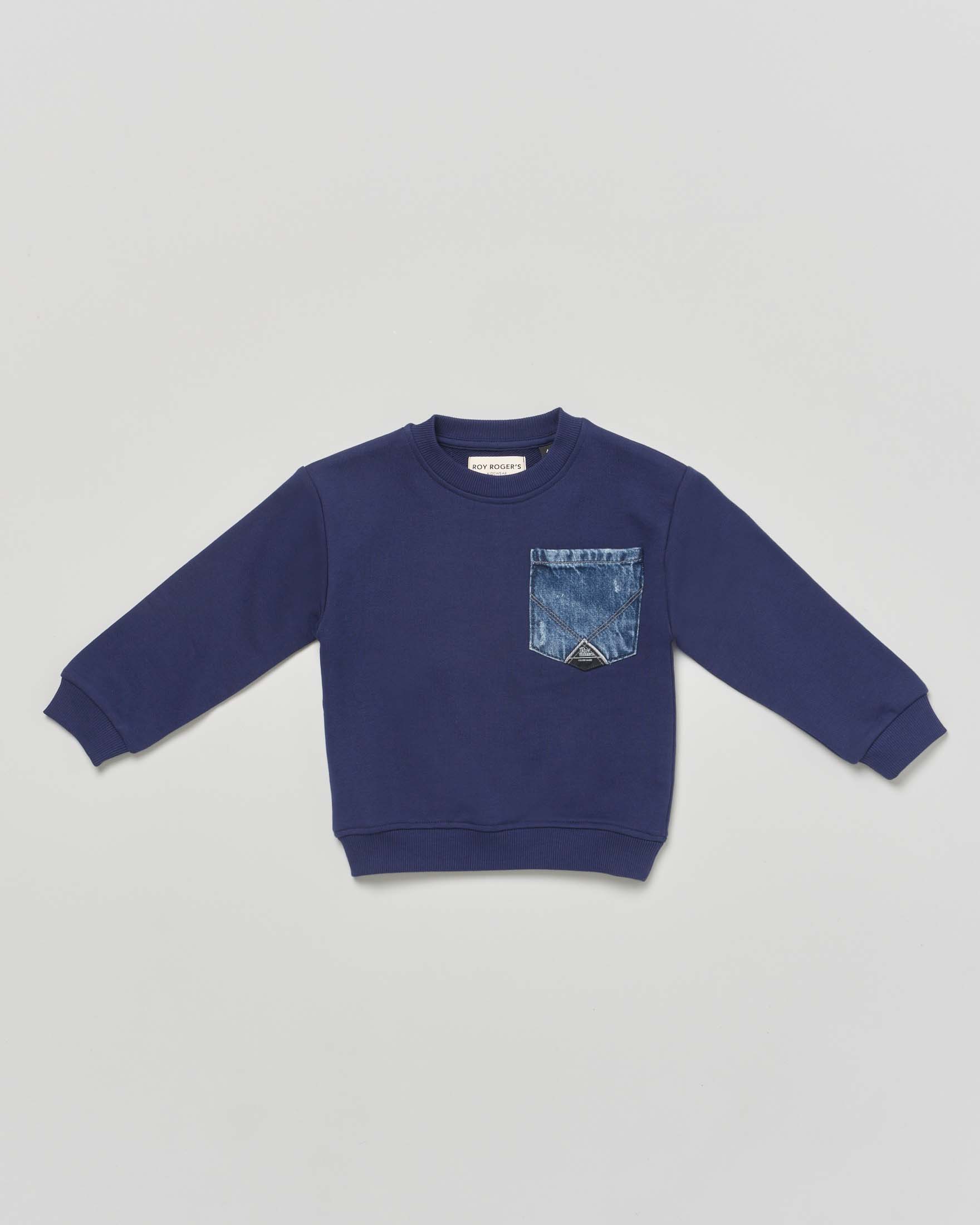 Felpa Roy Roger's blu in puro cotone con taschino jeans