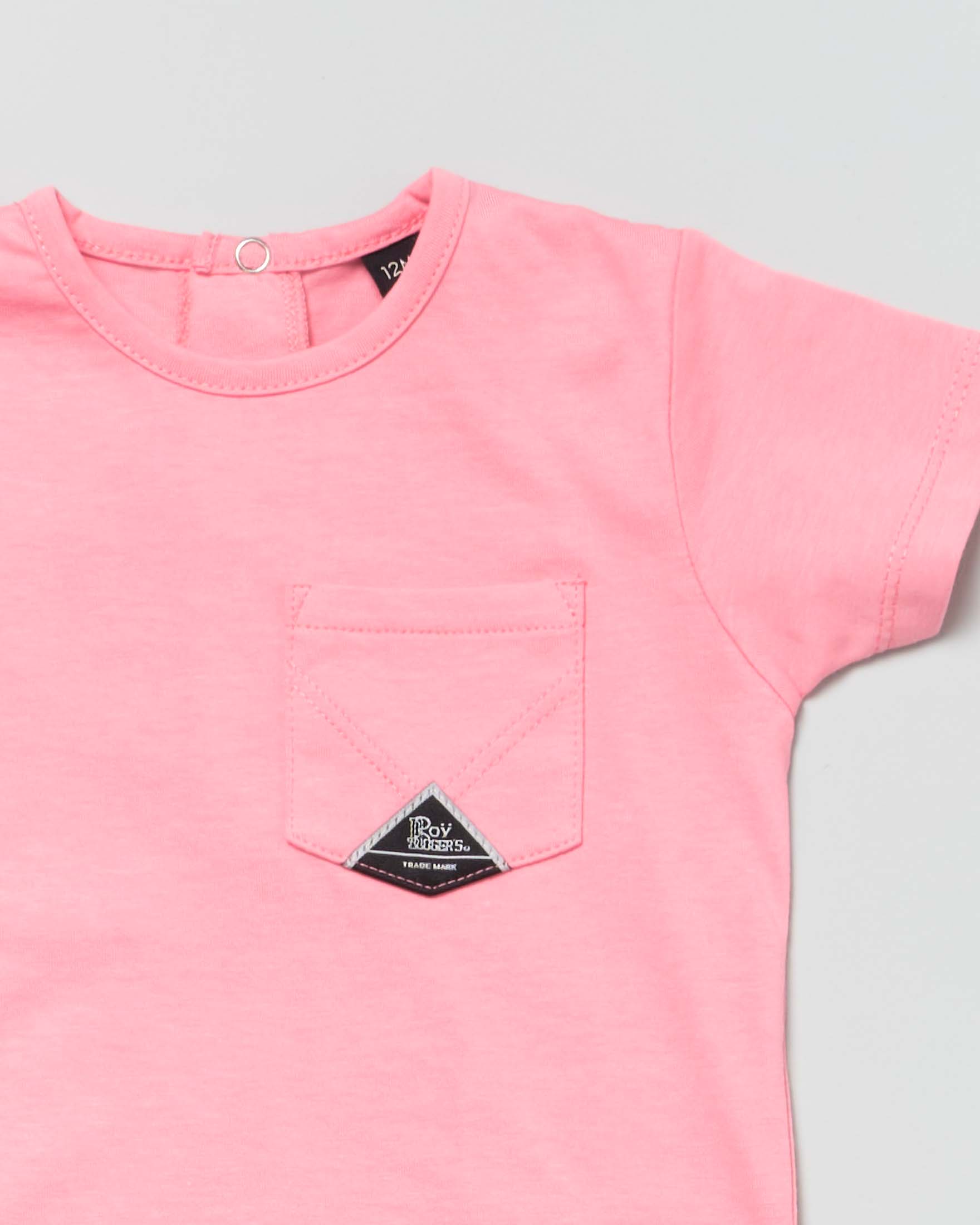 T-shirt Roy Roger's rosa mezza manica in puro cotone con taschino image