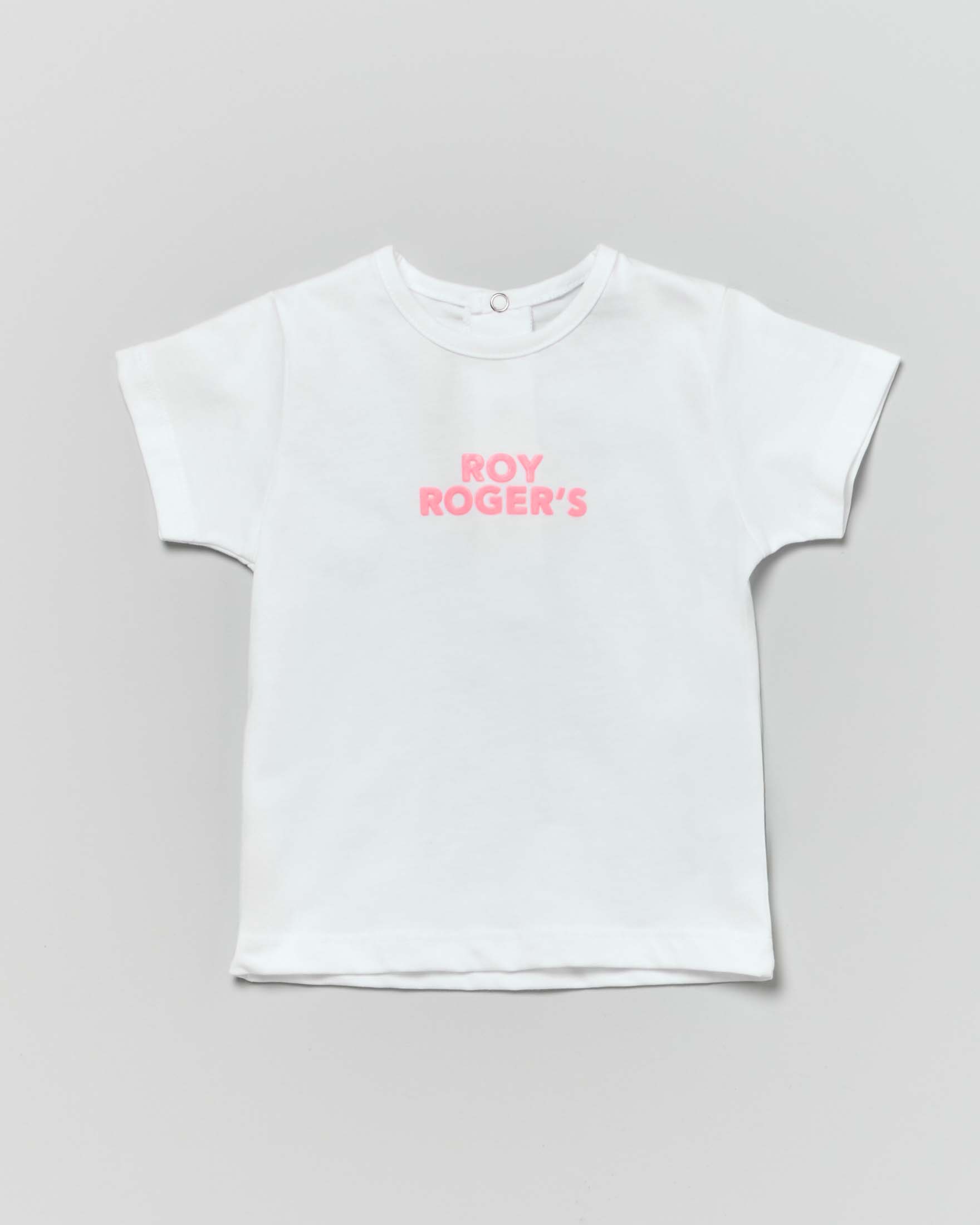 T-shirt Roy Roger's bianca mezza manica in puro cotone con scritta logo rosa