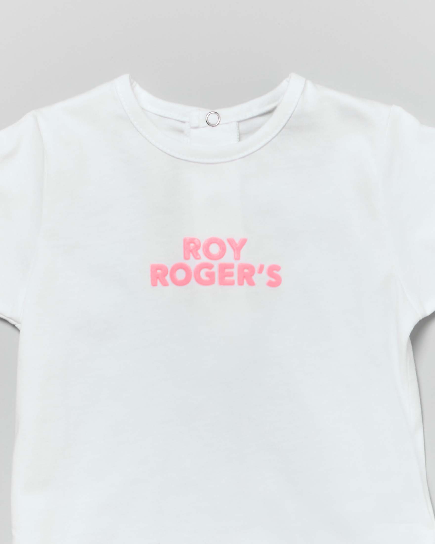 T-shirt Roy Roger's bianca mezza manica in puro cotone con scritta logo rosa image
