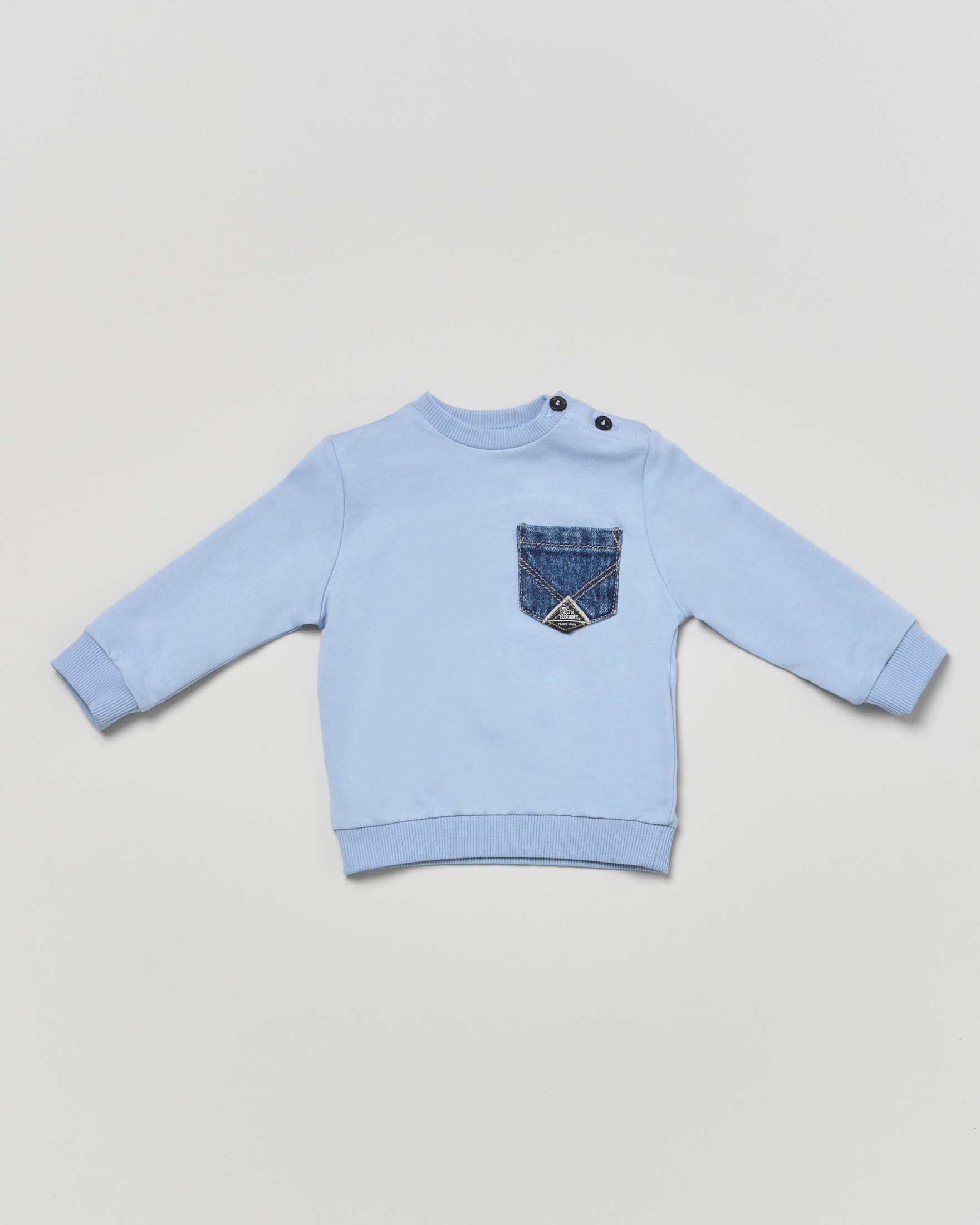 Felpa Roy Roger's azzurra in misto cotone con taschino jeans