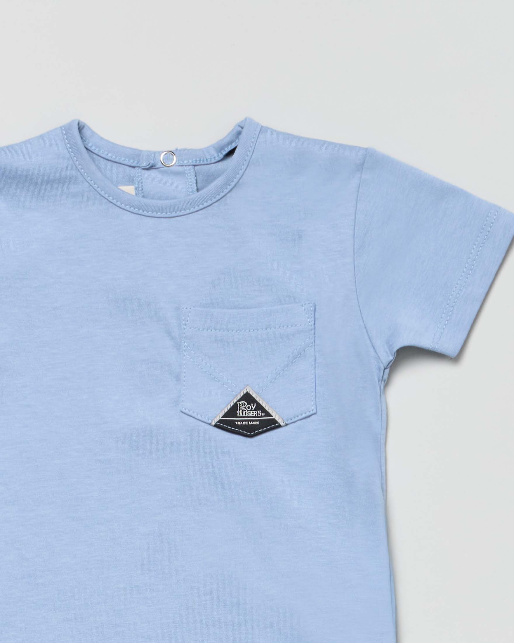 T-shirt Roy Roger's azzurra mezza manica in puro cotone con taschino image