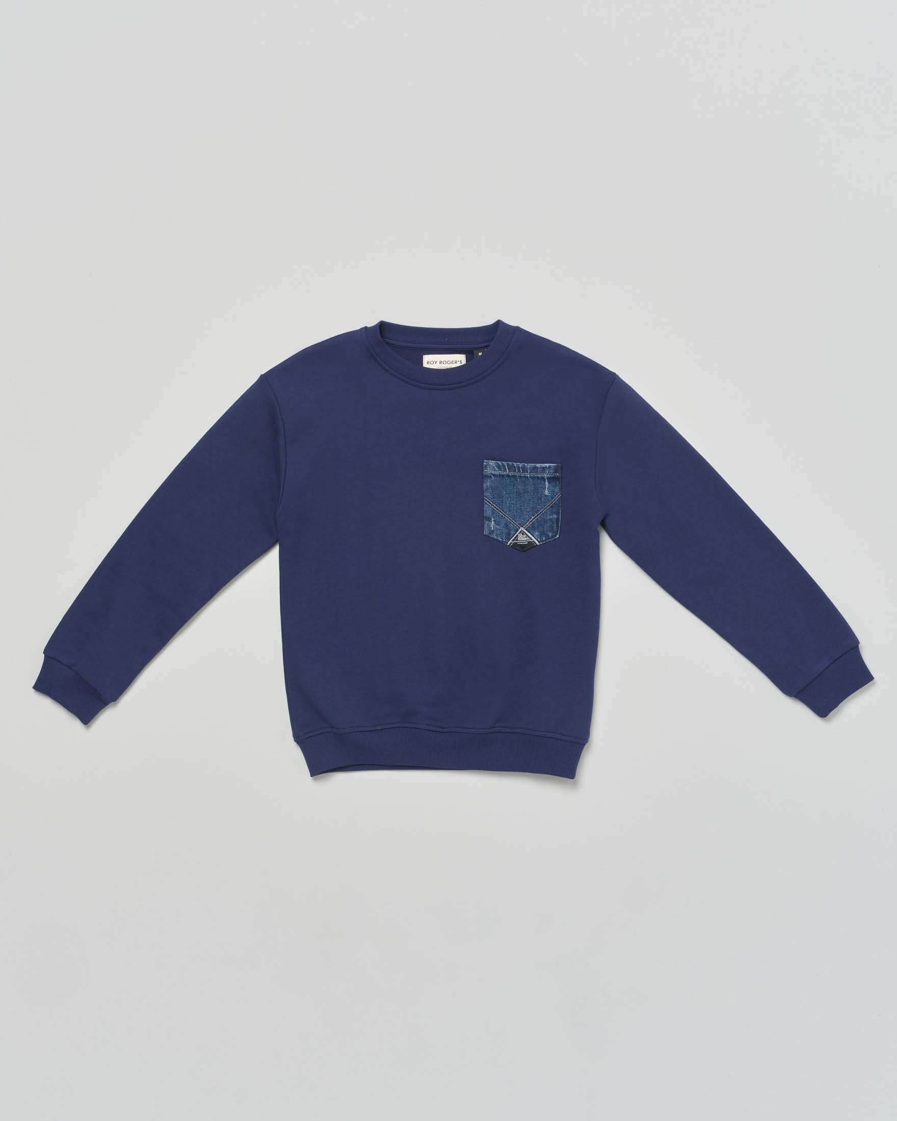 Felpa Roy Roger's blu in puro cotone con taschino jeans