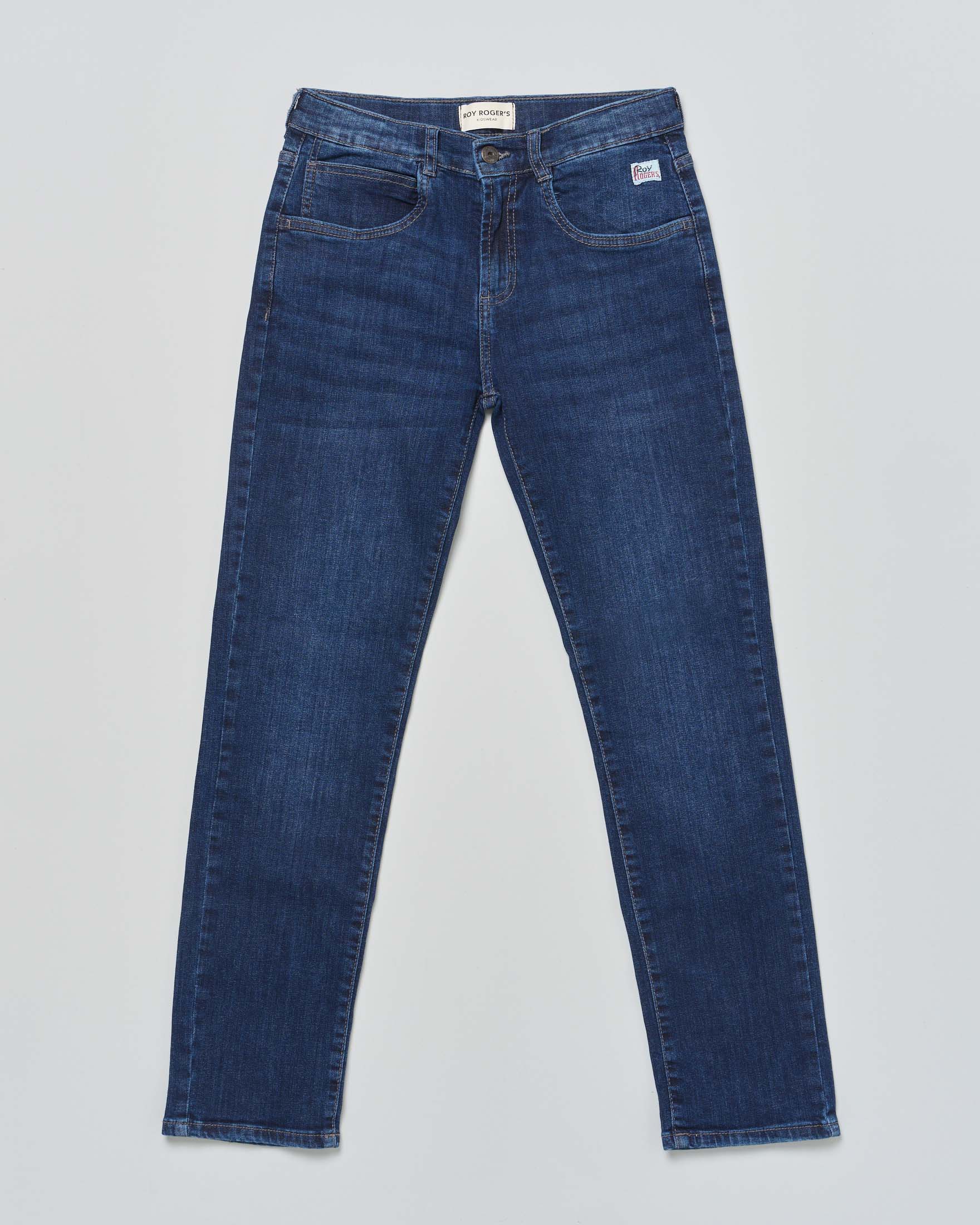 Jeans Roy Roger's lavaggio scuro in denim stretch con logo ricamato sul retro