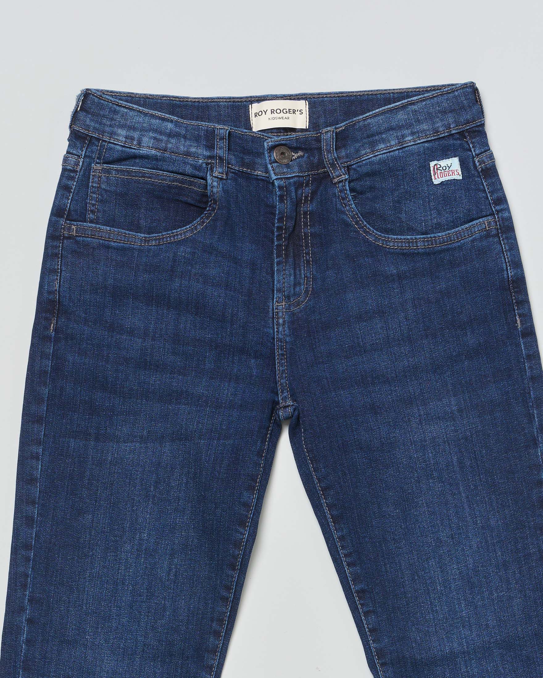 Jeans Roy Roger's lavaggio scuro in denim stretch con logo ricamato sul retro image