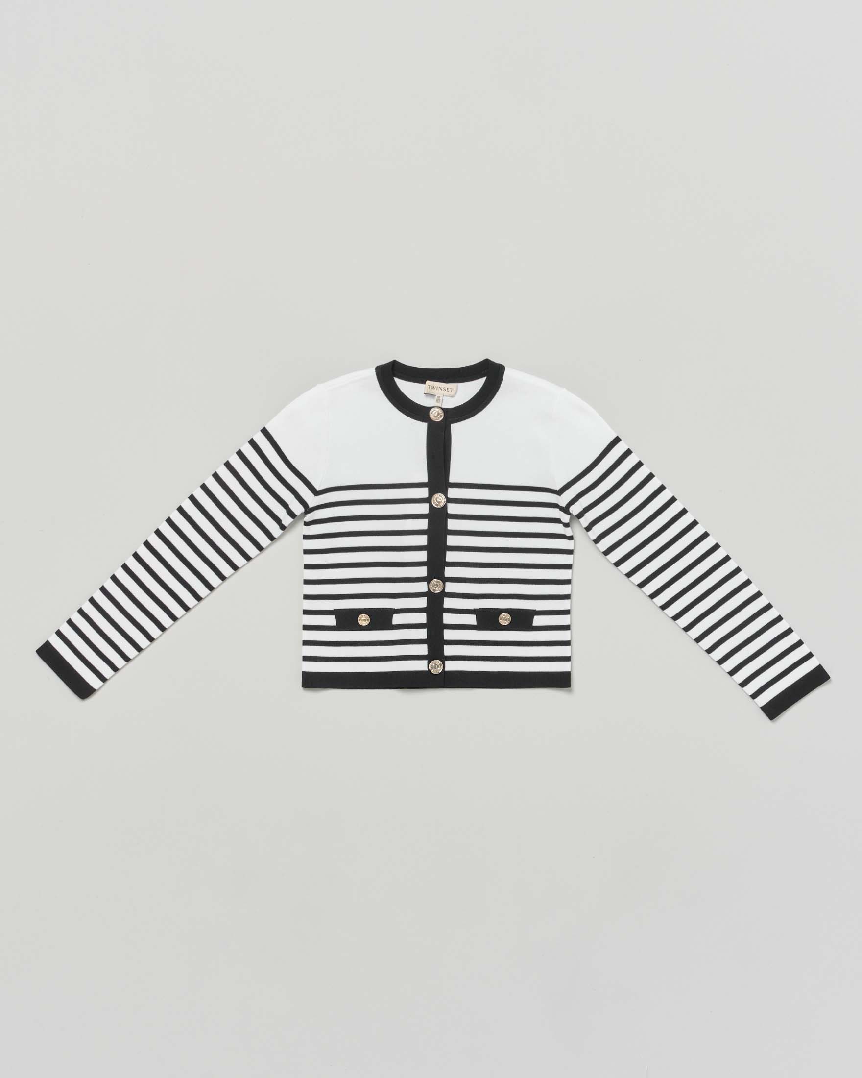 Giacca Twinset a righe bianche e nere con bottoni